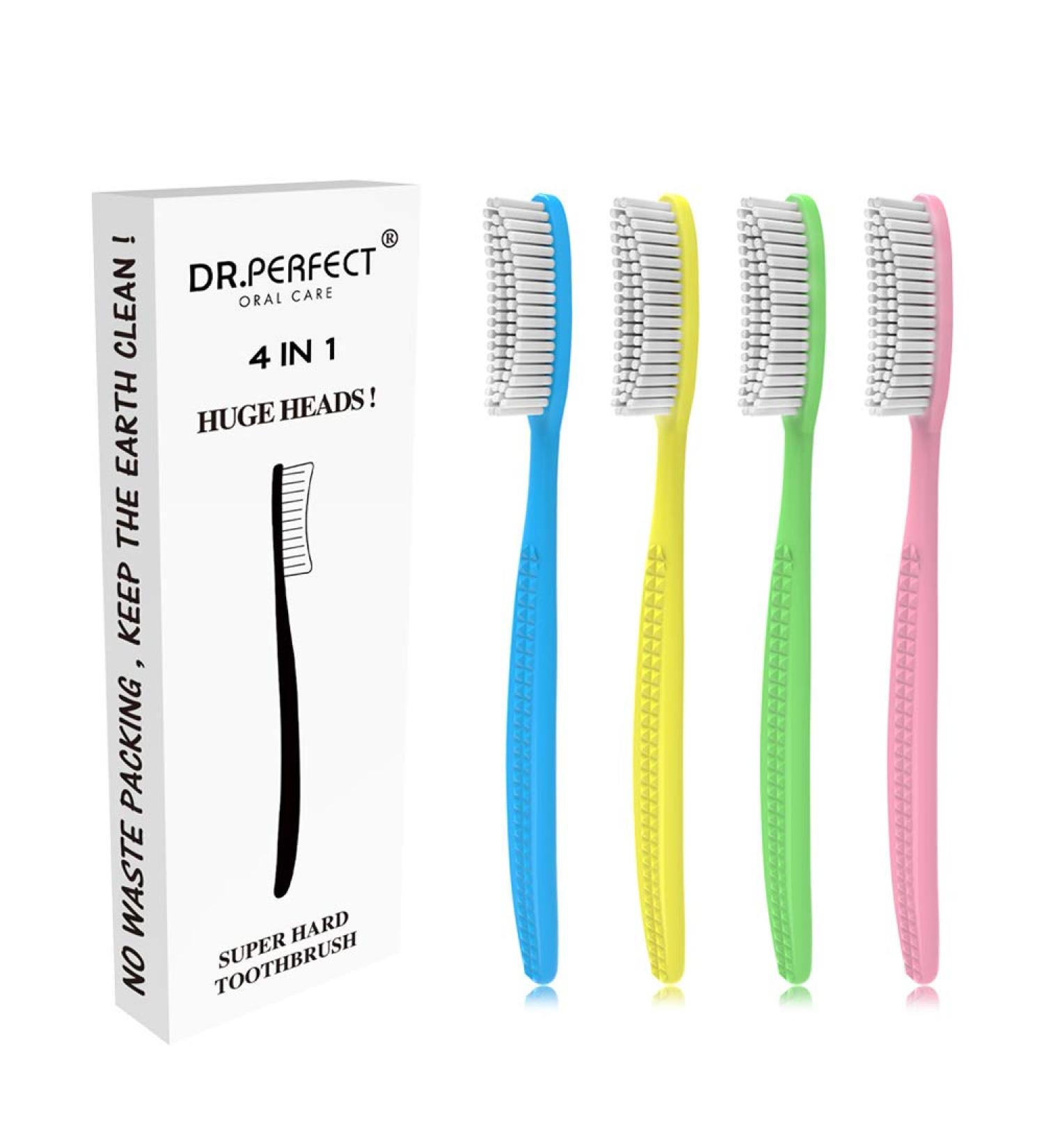 DR PERFECT Extra Hard Toothbrush - BPA Free, Large Long Head, Whitening Teeth - Pack of 4 - Buy Online on GoSupps.com