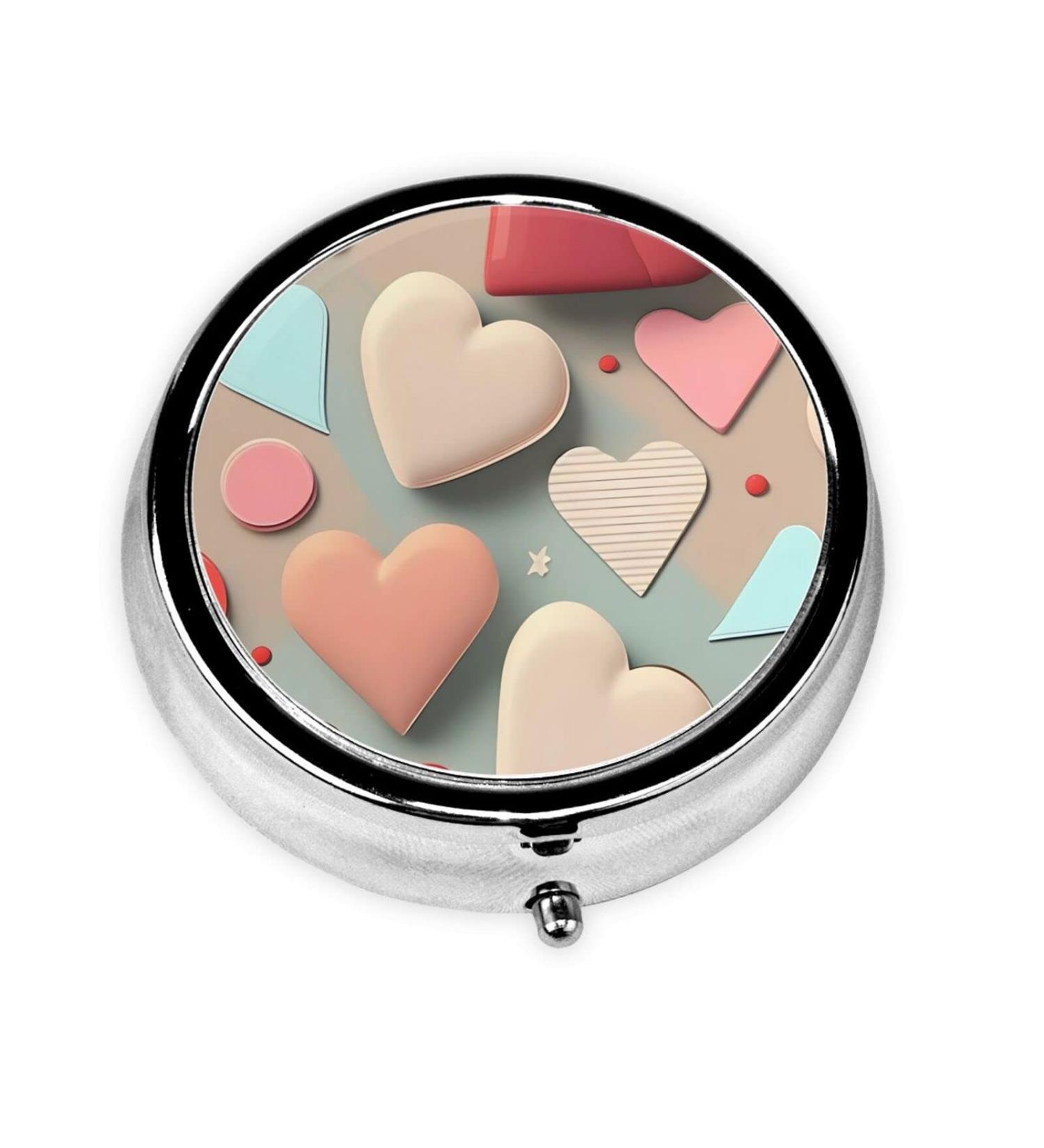 Love Pattern Round Pill Box | 3 Compartment Portable Travel Organizer for Medication - Buy Online on GoSupps.com