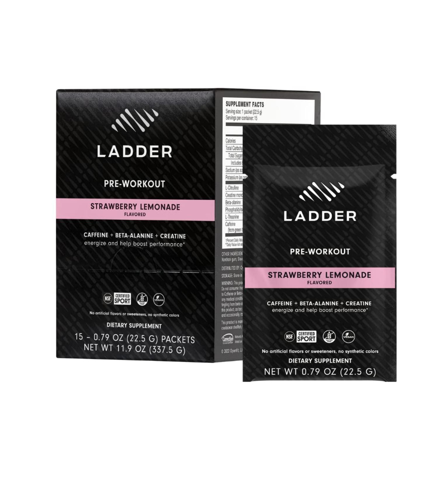 LADDER Sport Pre Workout Powder Caffeine Beta-Alanine Creatine Theanine Clean Energy with No Artificial Sweeteners NSF Certified for Sport (Strawberry Lemonade Packet) Strawberry Lemonade Packet 15 Servings (Pack o... - Buy Online on GoSupps.com