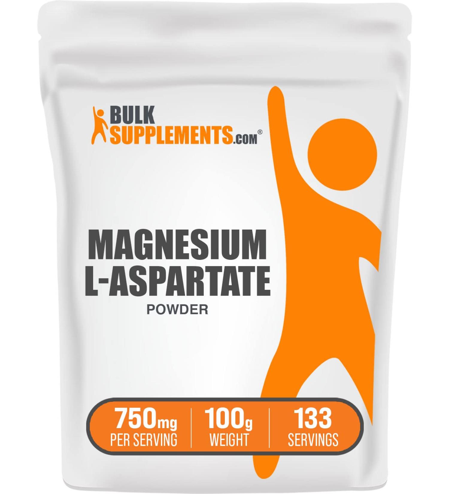 BulkSupplements.com Magnesium L-Aspartate Powder - High Absorption Magnesium Supplement 100g (3.5 oz) - Gluten Free - 750mg per Serving - Pack of 1 - Buy Online on GoSupps.com