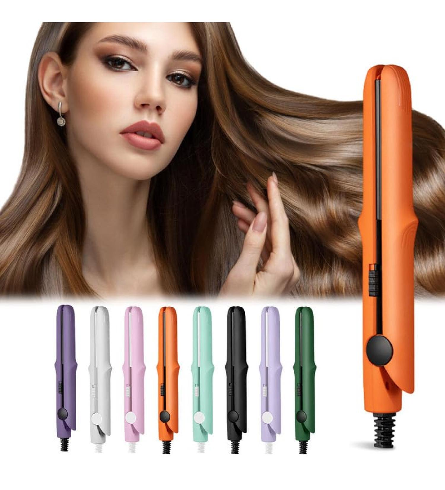 Upgraded 2-in-1 Mini Curling Wand & Flat Iron - Portable Hair Straightener for Women - Ideal for Short Hair - Long-Lasting Travel Essential (Orange - Buy Online on GoSupps.com