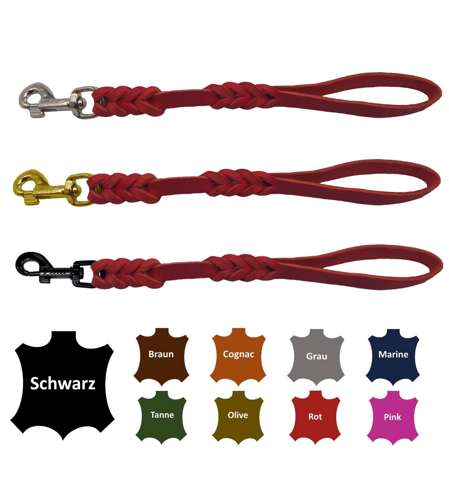 Dog leash fat leather/short leash leather hand-braided for medium and large dogs (red 40cm hook: black) 40cm hook: black red