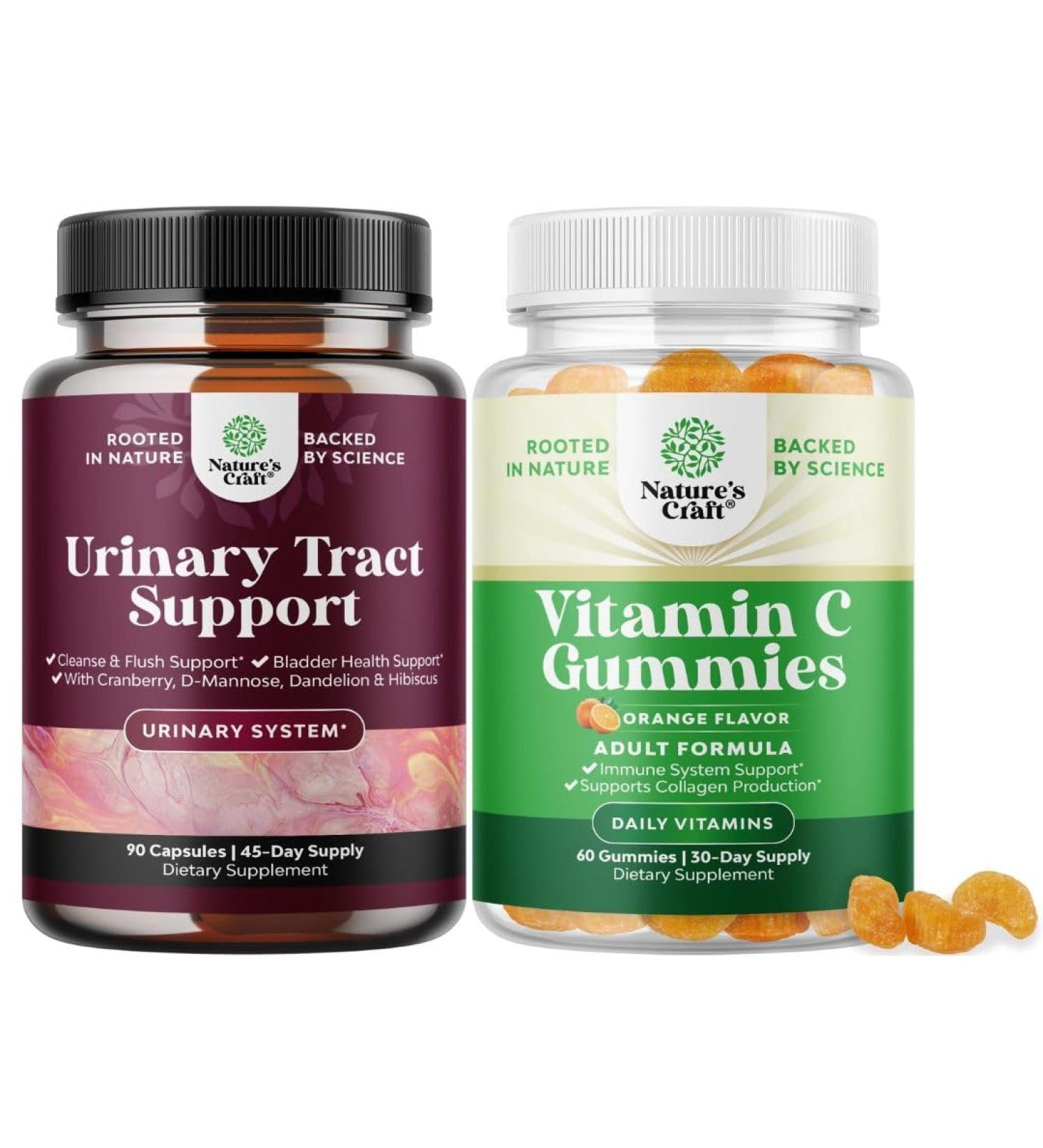 Bundle of D Mannose Capsules for Urinary Tract Health for Women Fast Acting Super Concentrated Cranberry 90ct and Chewable Vitamin C Gummies for Adults - Halal Vitamin C Immune Support Gummies - Buy Online on GoSupps.com