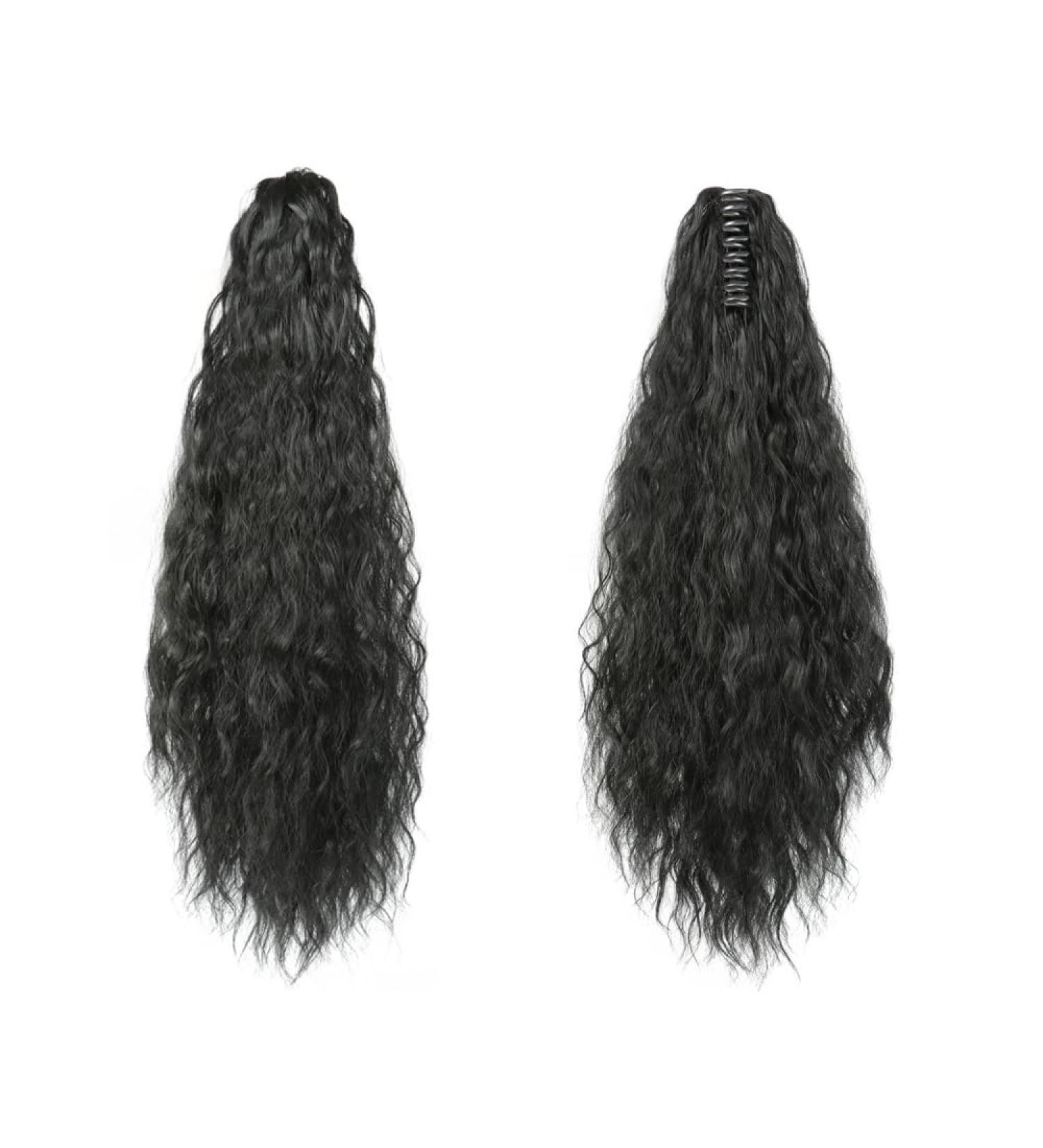 FDEETY 22 Inch Ponytail Hair Extension Piece Long Corn Curly Heat Resistant Synthetic Clip in Curly Wave Ponytail Hair Pieces For Women Girls (Natural Black) - Buy Online on GoSupps.com