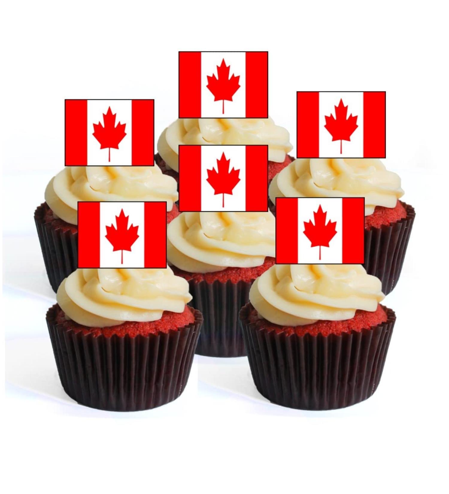24 Canadian Flag Canada Flag Edible PREMIUM THICKNESS SWEETENED VANILLA Wafer Rice Paper Cupcake Toppers/Decorations - Buy Online on GoSupps.com