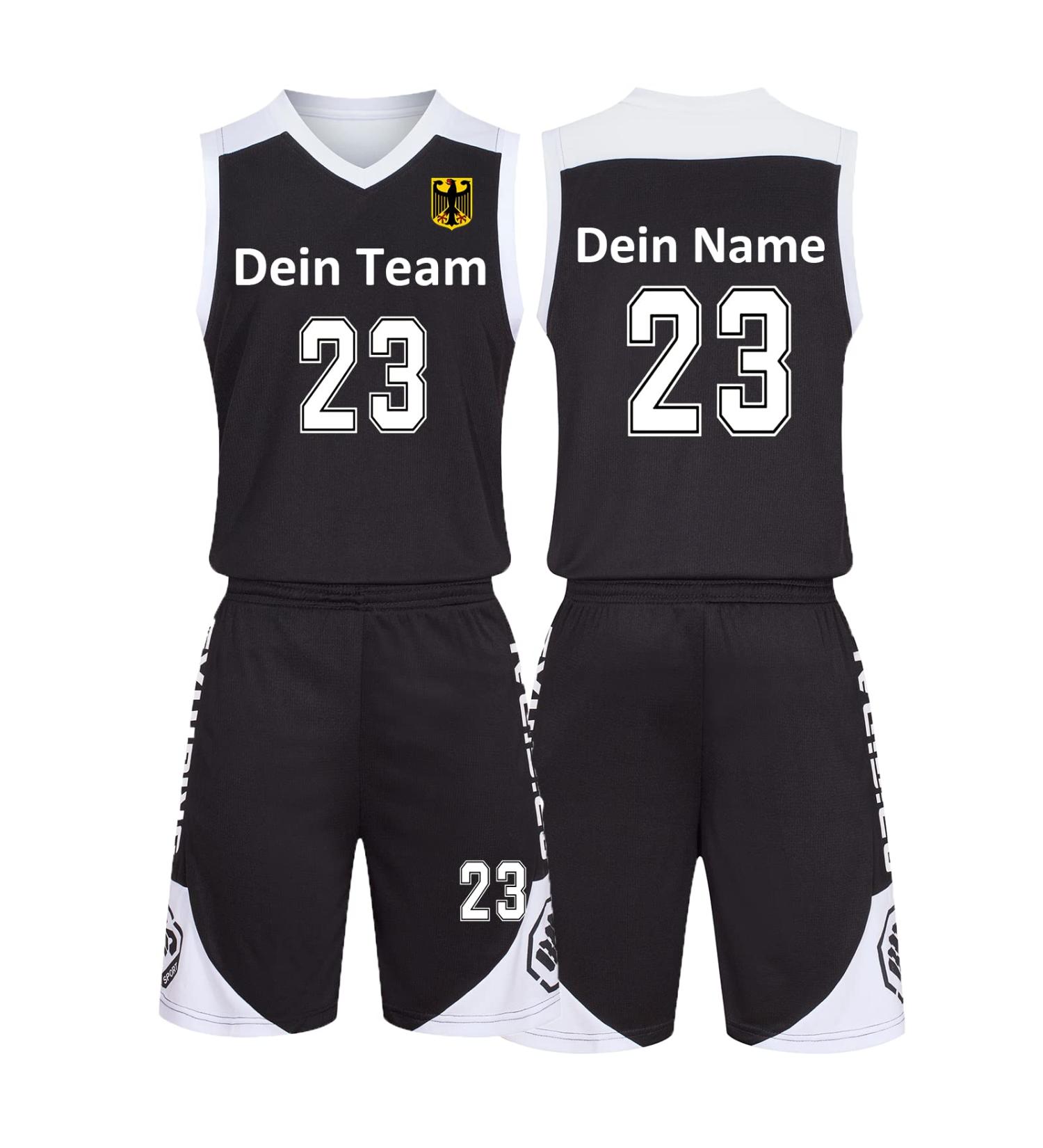 Custom Basketball Jersey Set for Kids & Men - Personalized Name Number & Team Logo - 2-Piece Shirt & Short in Black - Buy Online on GoSupps.com