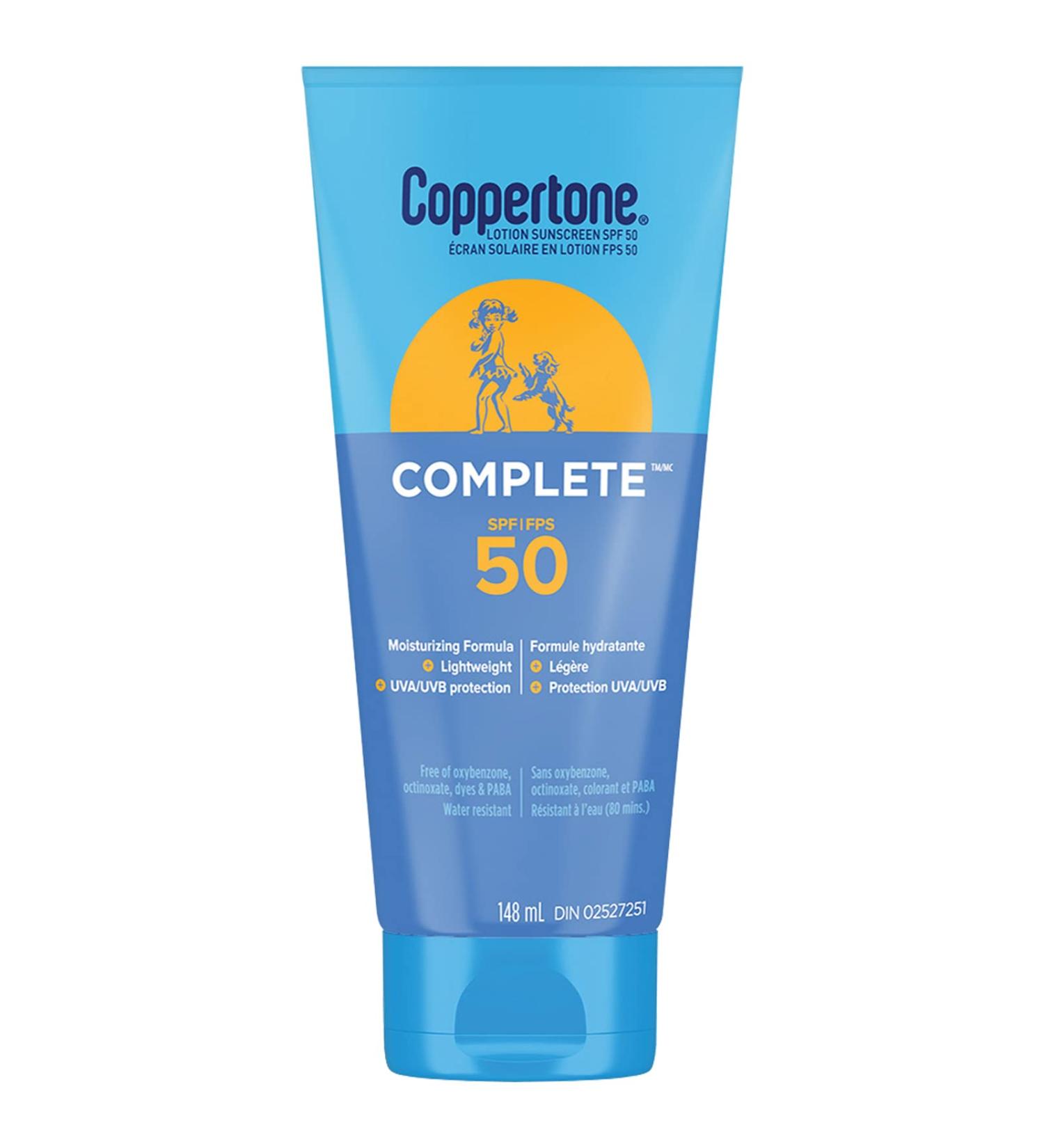 Coppertone Complete SPF 50 Sunscreen Lotion Lightweight Moisturizing Sunscreen Water Resistant Body Sunscreen 148mL - Buy Online on GoSupps.com