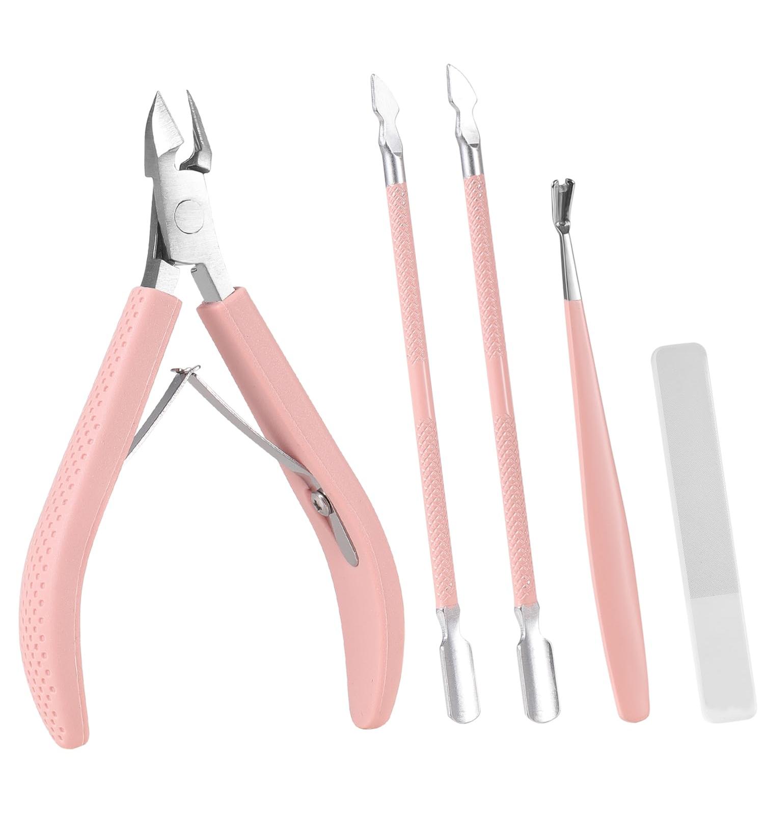 Arcjunys 4 Pcs Cuticle Trimmer with Cuticle Pusher Cuticle Remover Professional Stainless Steel Cuticle Cutter Clipper Cuticle Nippers Manicure Pedicure Tools for Fingernails and Toenails Pink - Buy Online on GoSupps.com