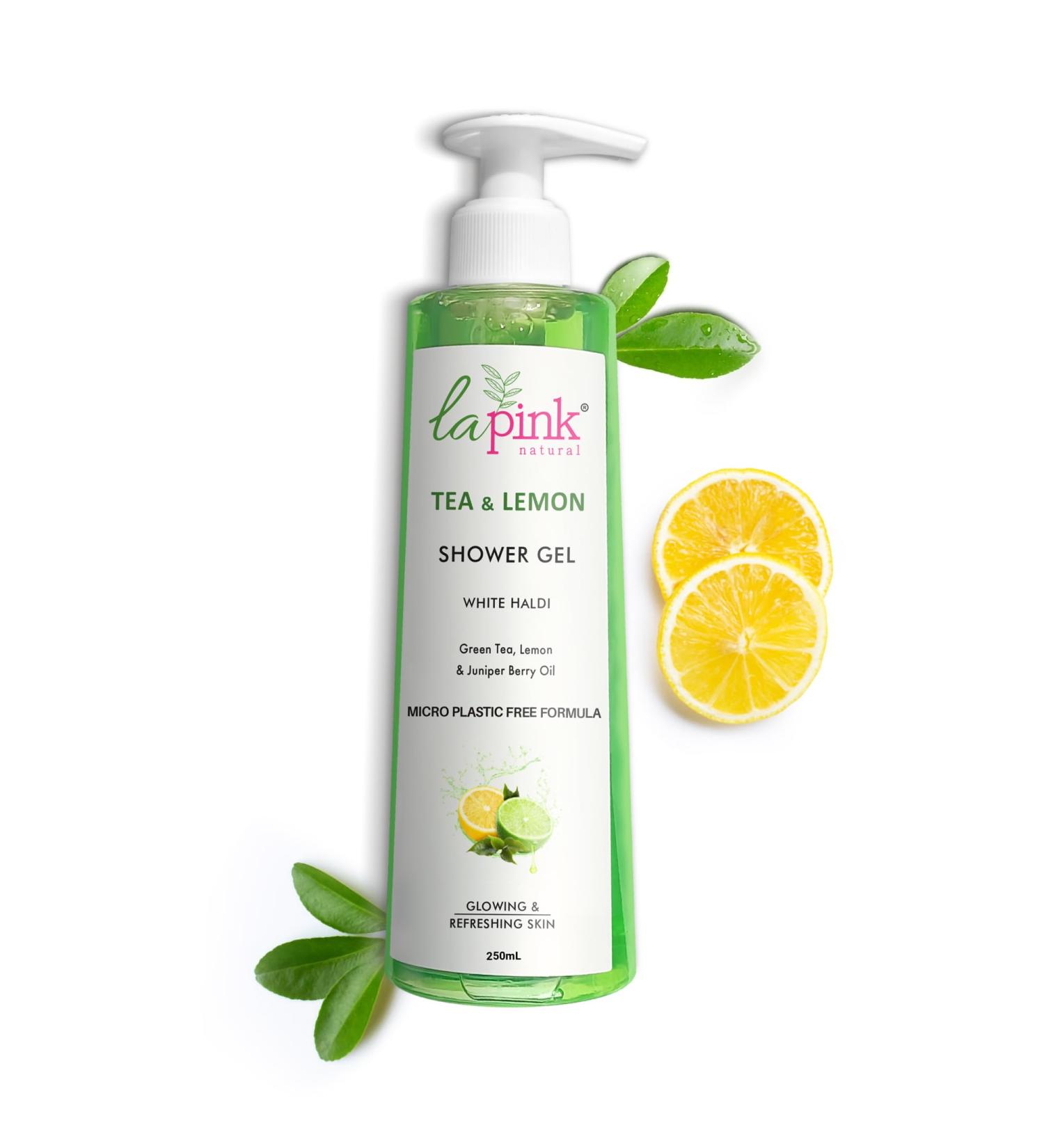 Buy Tea & Lemon Shower Gel with White Haldi - 100% Microplastic Free Glowing Skin 250 ML | International Shipping Available - Buy Online on GoSupps.com