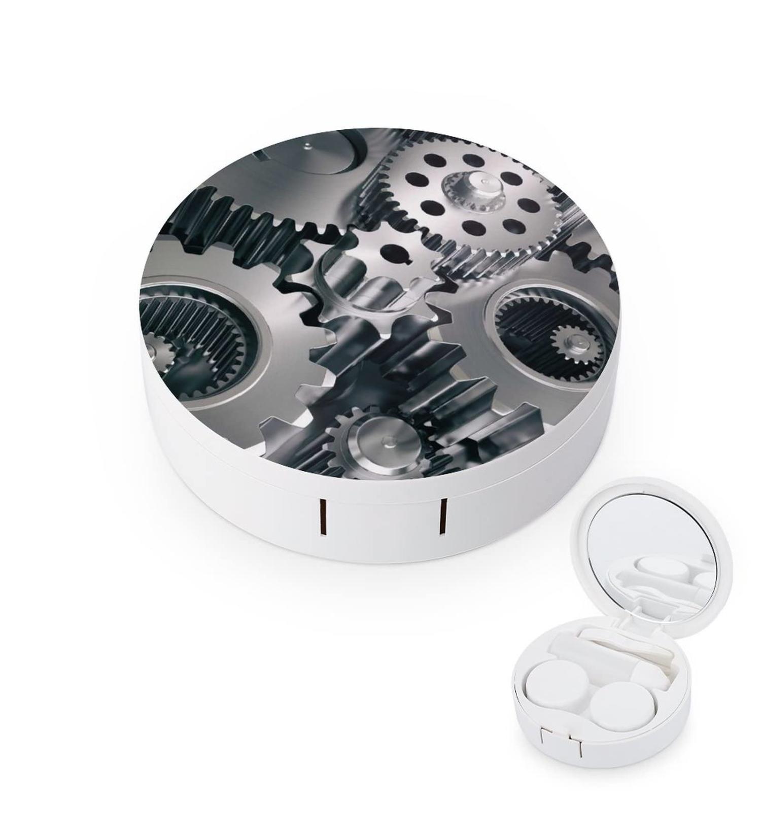 Retro Steampunk Gear Round Case For Contact Lens Kit Storage Box with Mirror Printed - Buy Online on GoSupps.com