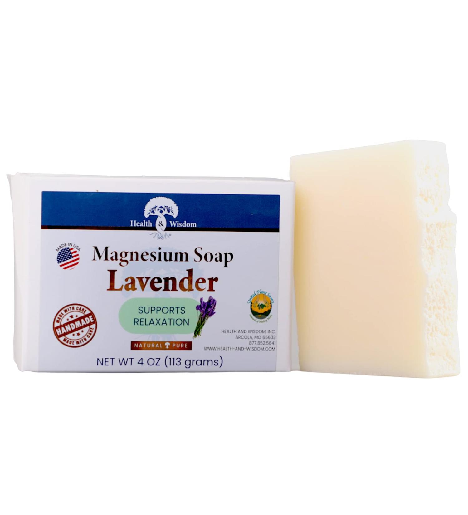 Health and Wisdom Lavender Magnesium Soap Bar 4oz | Hand & Body Soap with Essential Oils, Aloe Vera | Moisturizing Skin Cleanser - Buy Online on GoSupps.com