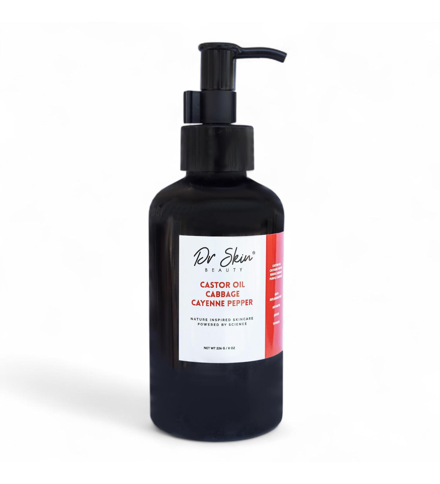 Dr Skin Body Rescue Castor Oil infused with cayenne pepper and cabbage- Soothe & Support. 100% natural. For all skins. 8 oz - Buy Online on GoSupps.com