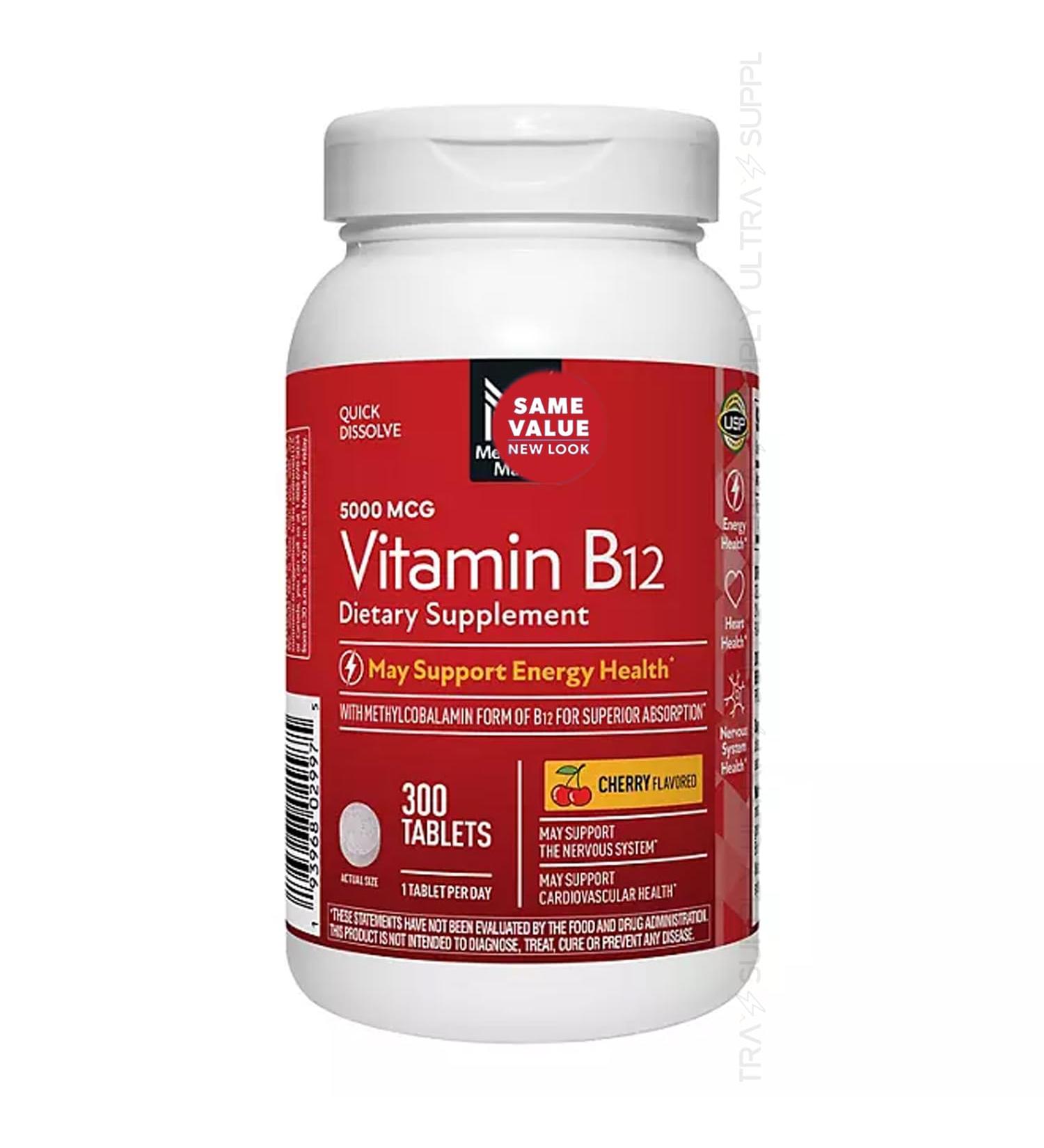 Members Mark Vitamin B12 (300 Count.) Quick Dissolve Tablets 5000 mcg Cherry Flavor Methylcobalamin for Energy & Nervous System Support USP Verified - Buy Online on GoSupps.com