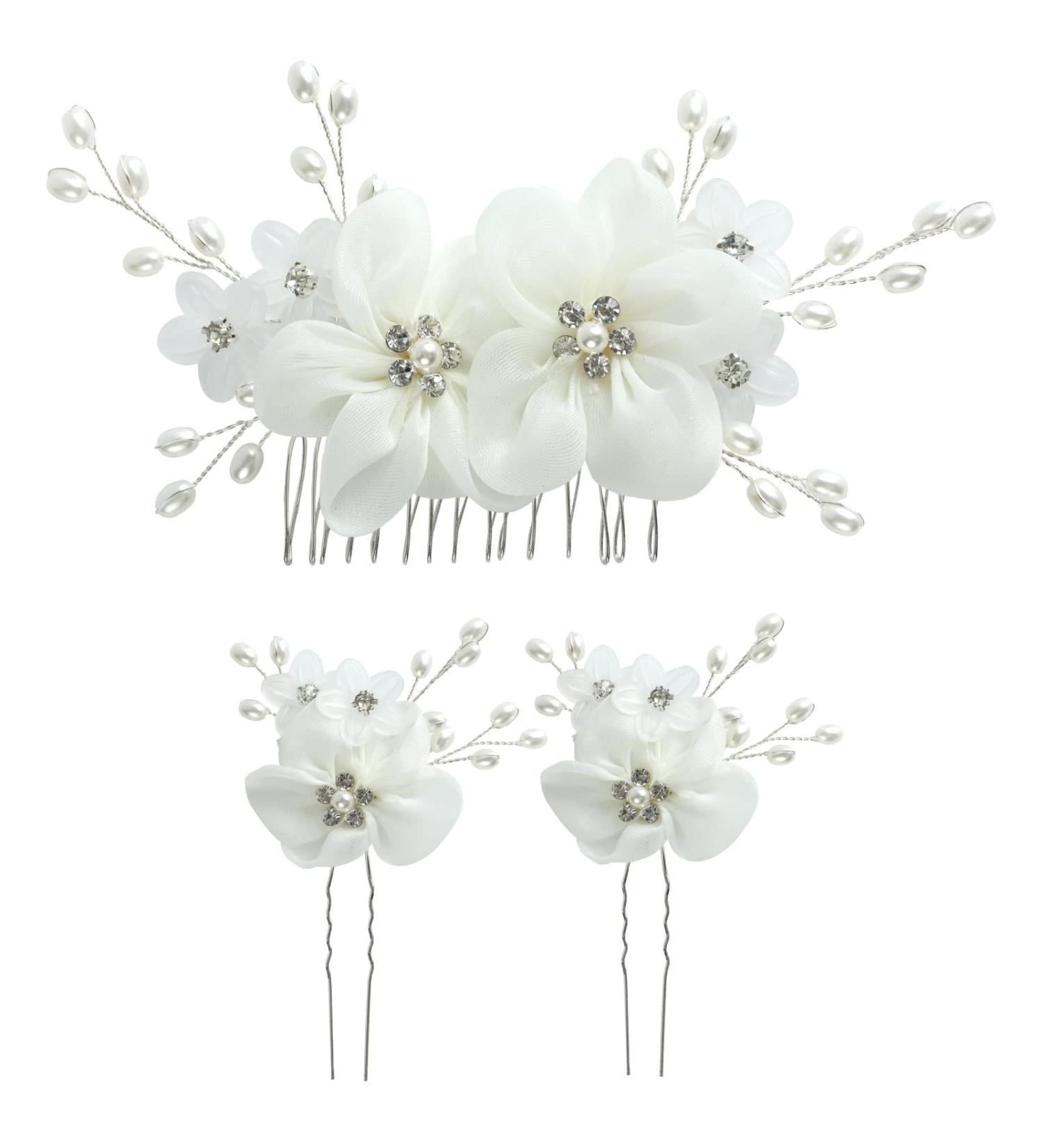 SOBEIT Wedding Hair Comb Set - Flower Pearl Bridal Accessories for Bride, Bridesmaid - Elegant Hair Pieces for Women and Girls - Buy Online on GoSupps.com