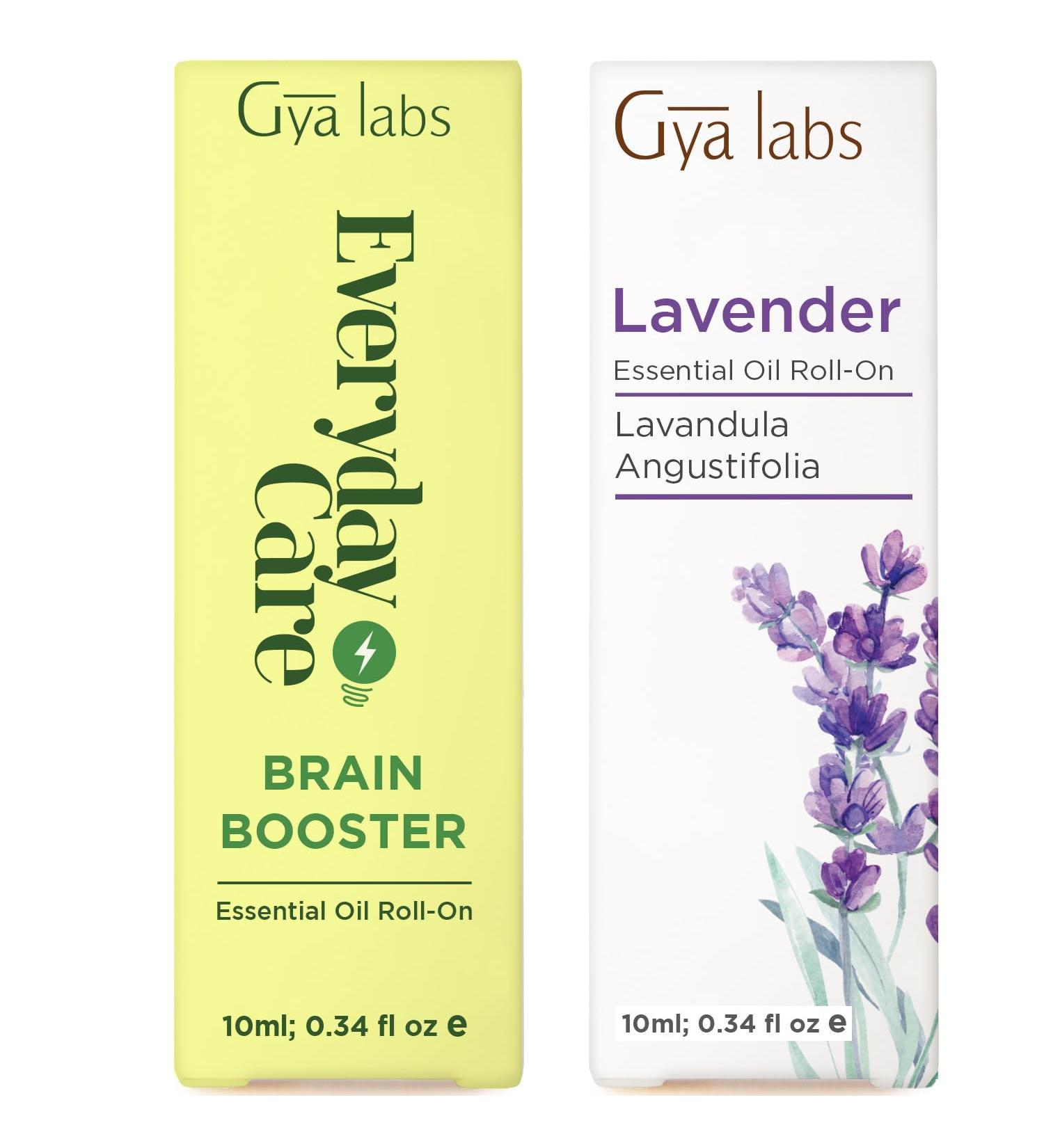 Brain Booster & Lavender Roll On Set - Essential Oils Aromatherapy Roll On with Essential Oil Set - 2x0.34 fl oz - Gya Labs - Buy Online on GoSupps.com