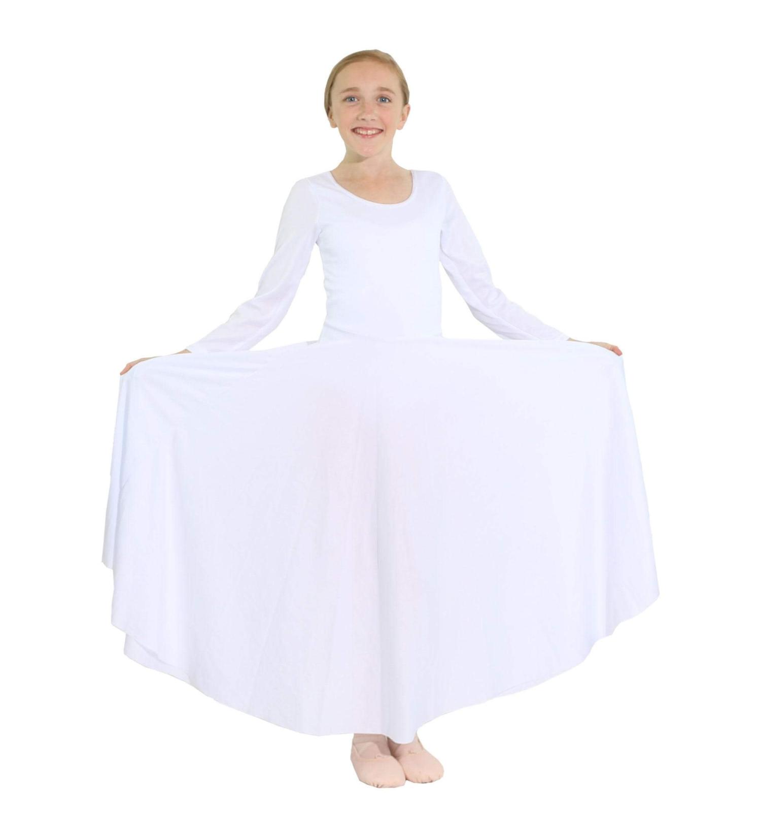 Danzcue Girls Praise Loose Fit Full Length Long Sleeve Dance Dress White 8-10