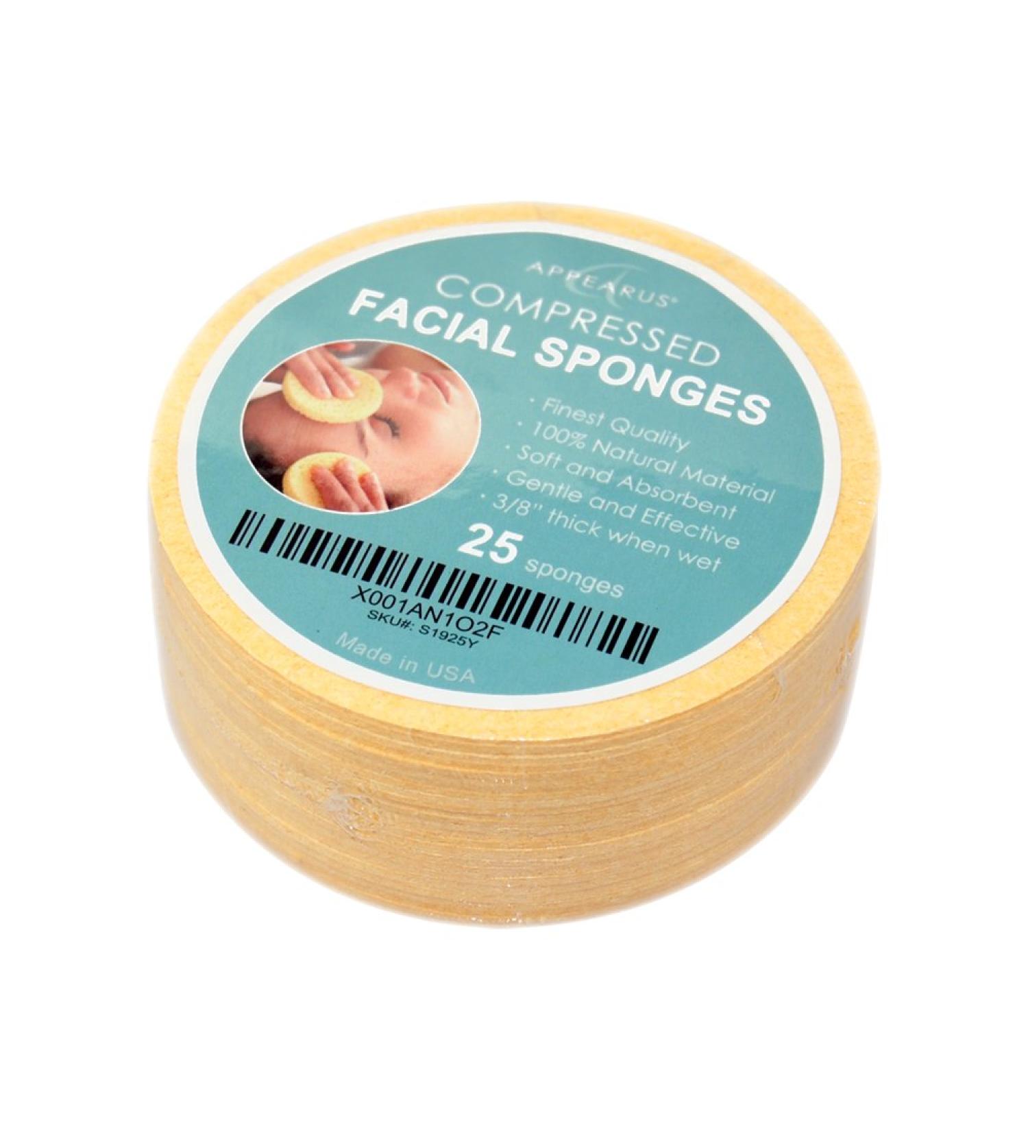APPEARUS Compressed Natural Cellulose Face Sponges (25 Count) | Made in USA | Facial Cleansing and Exfoliating | Cosmetic Spa Sponges - Yellow - Buy Online on GoSupps.com