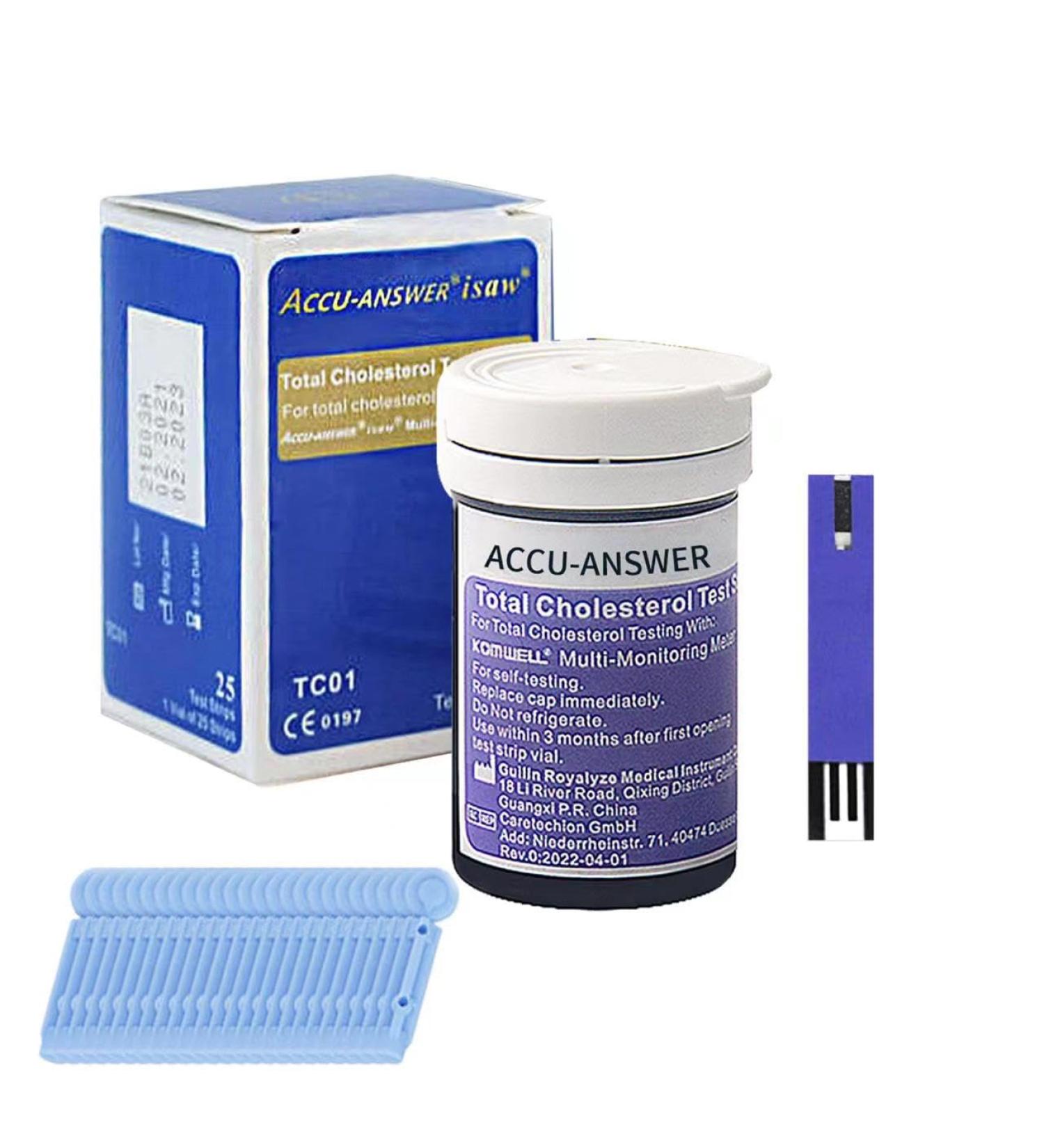 Accu-Answer Cholesterol Test Stirps (The Meter is not Included) - 25 Test Strips Total (1 * 25 Test Strips/Box). Easy to Use at Home Accurate Result in 5s No Coding Needed.