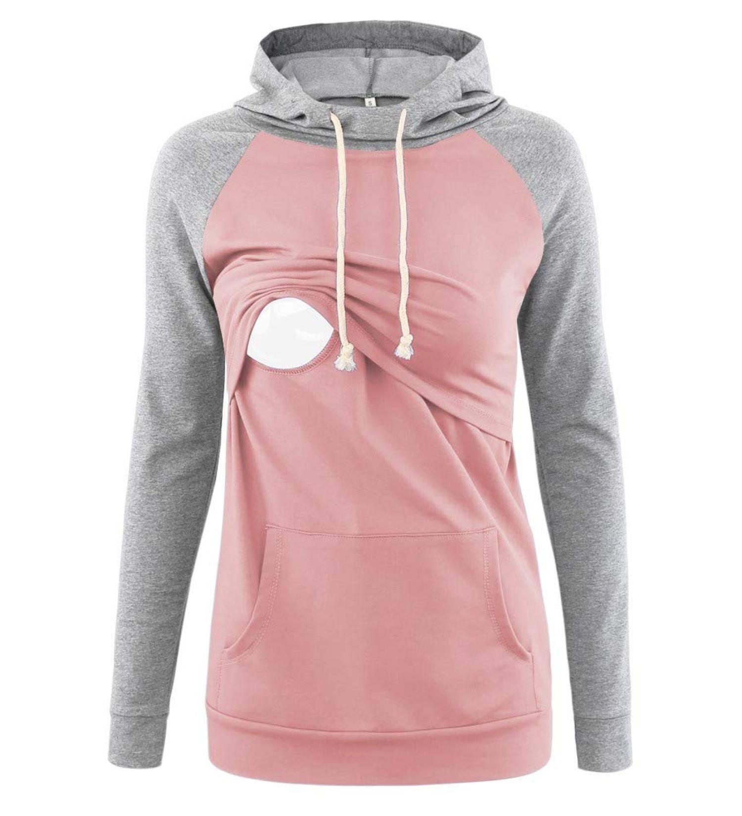 Love2Mi Women's Maternity Nursing Shirt - Layered Design Wrap Top - Pink/Grey - Buy Online on GoSupps.com