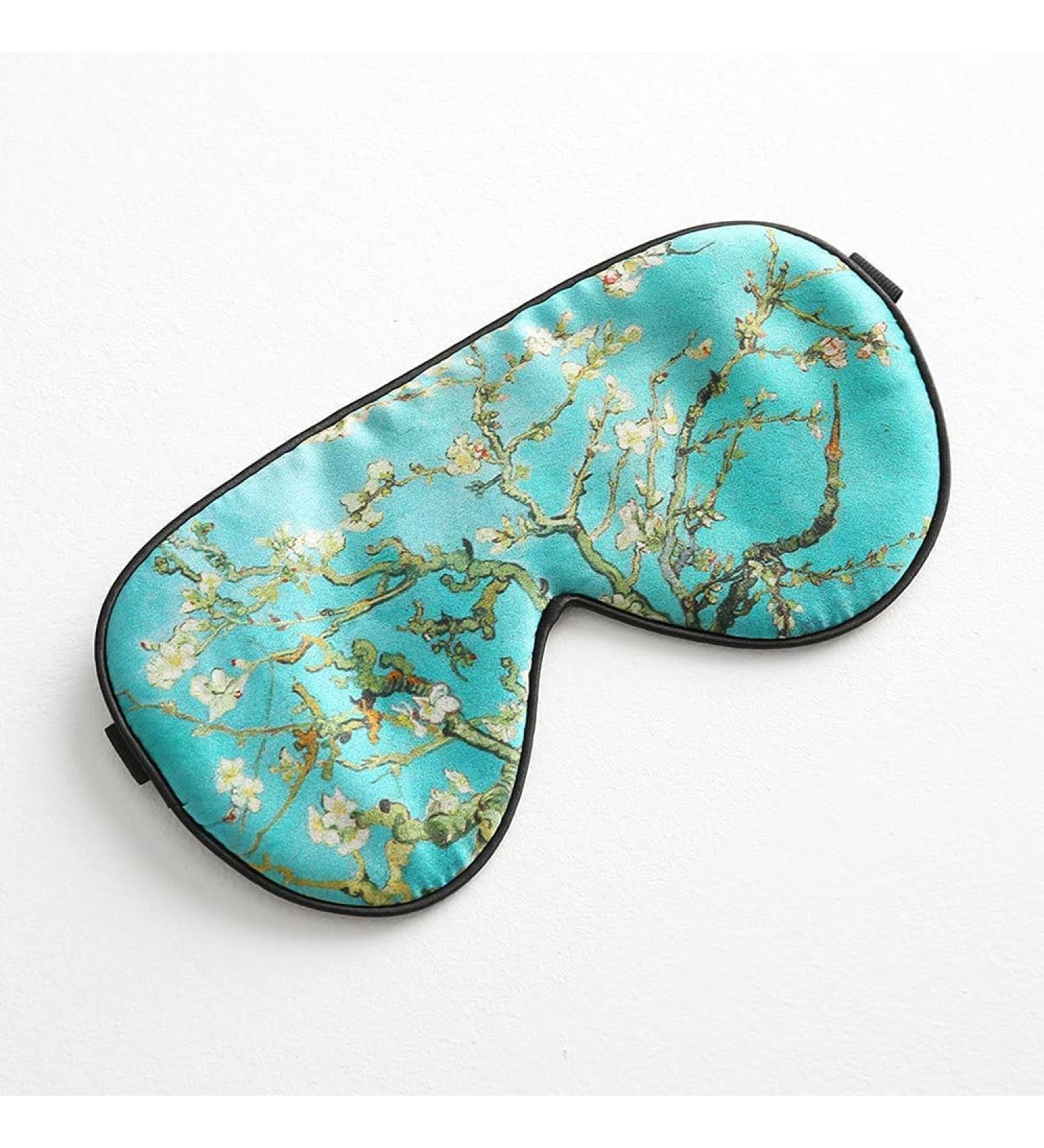 Tim Tina Silk Sleep Mask for Women Men - Adjustable Comfortable Eye Mask for Travel, Yoga, Nap - Green Flower Design - Buy Online on GoSupps.com