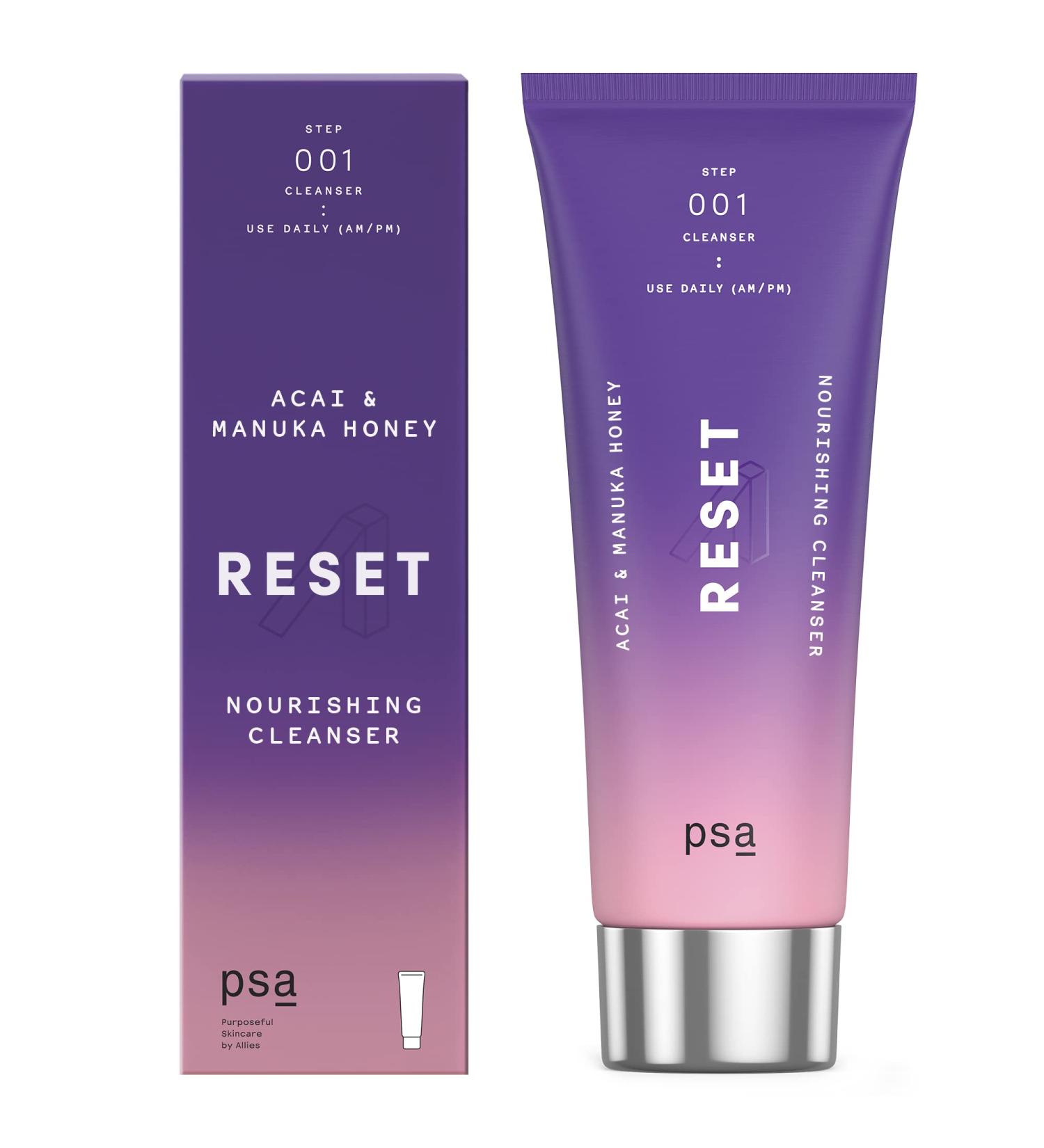 PSA RESET Acai & Manuka Honey Nourishing Cleanser: Daily Nourishing Cleanser with Acai & Pomegranate Extract Manuka Honey UMF 16+ Yoghurt Lactic Acid. 100 ml / 3.4 oz