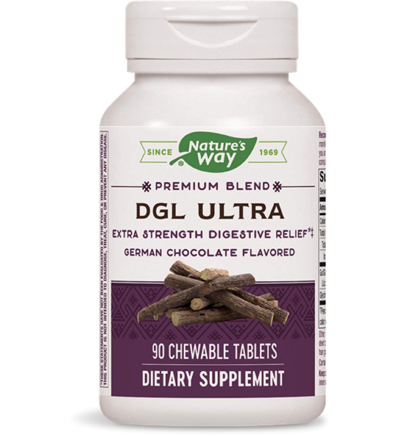Nature's Way DGL ULTRA 10:1 Extra Strength 75 mg per serving German Chocolate Flavored 90 Chewables Pack of 2 (Packaging May Vary)