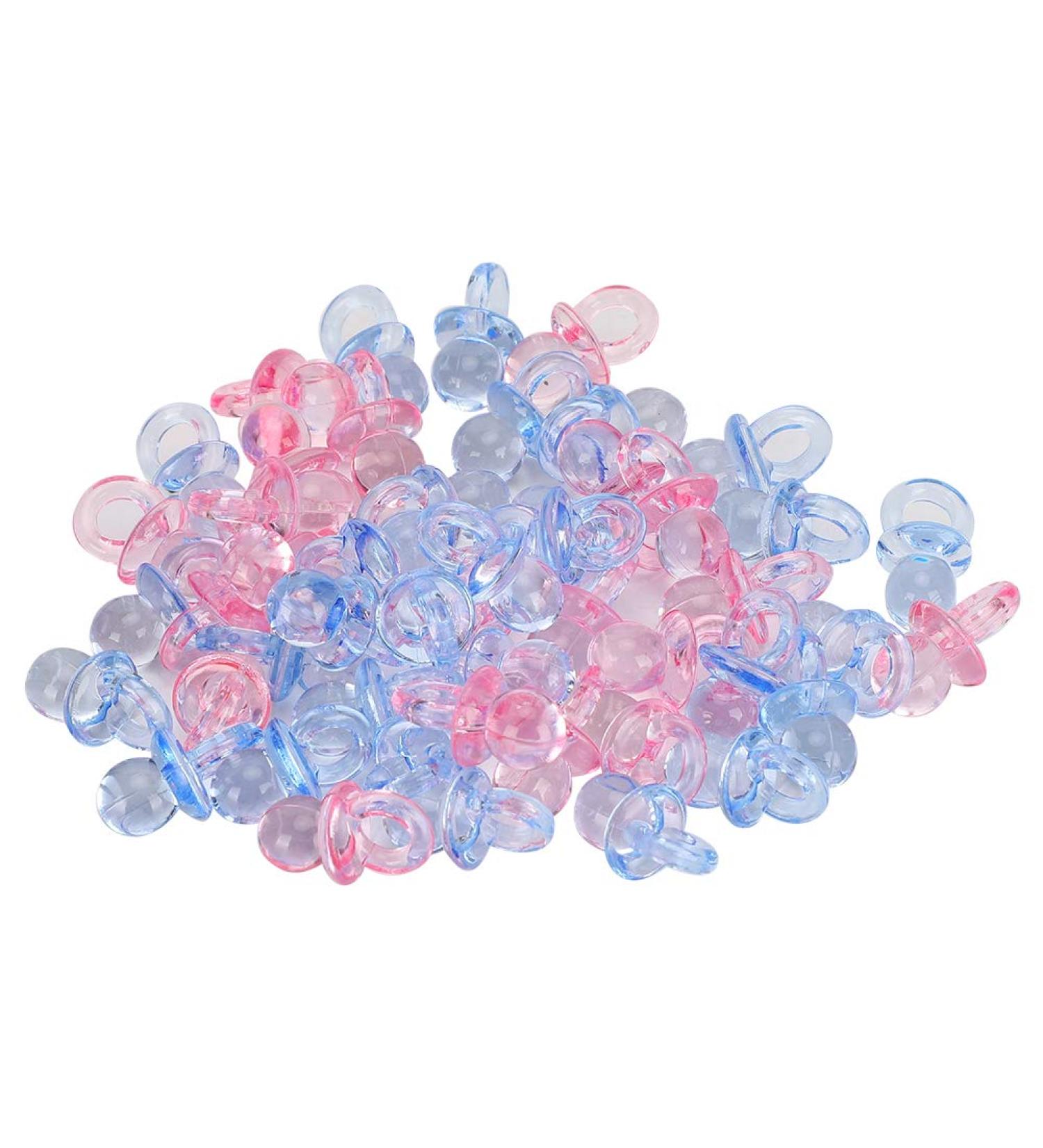 100 Mini Acrylic Baby Pacifiers - Transparent Pink & Blue - Party Decorations & Baptism Favors - Perfect Baby Shower Toys - Buy Online on GoSupps.com