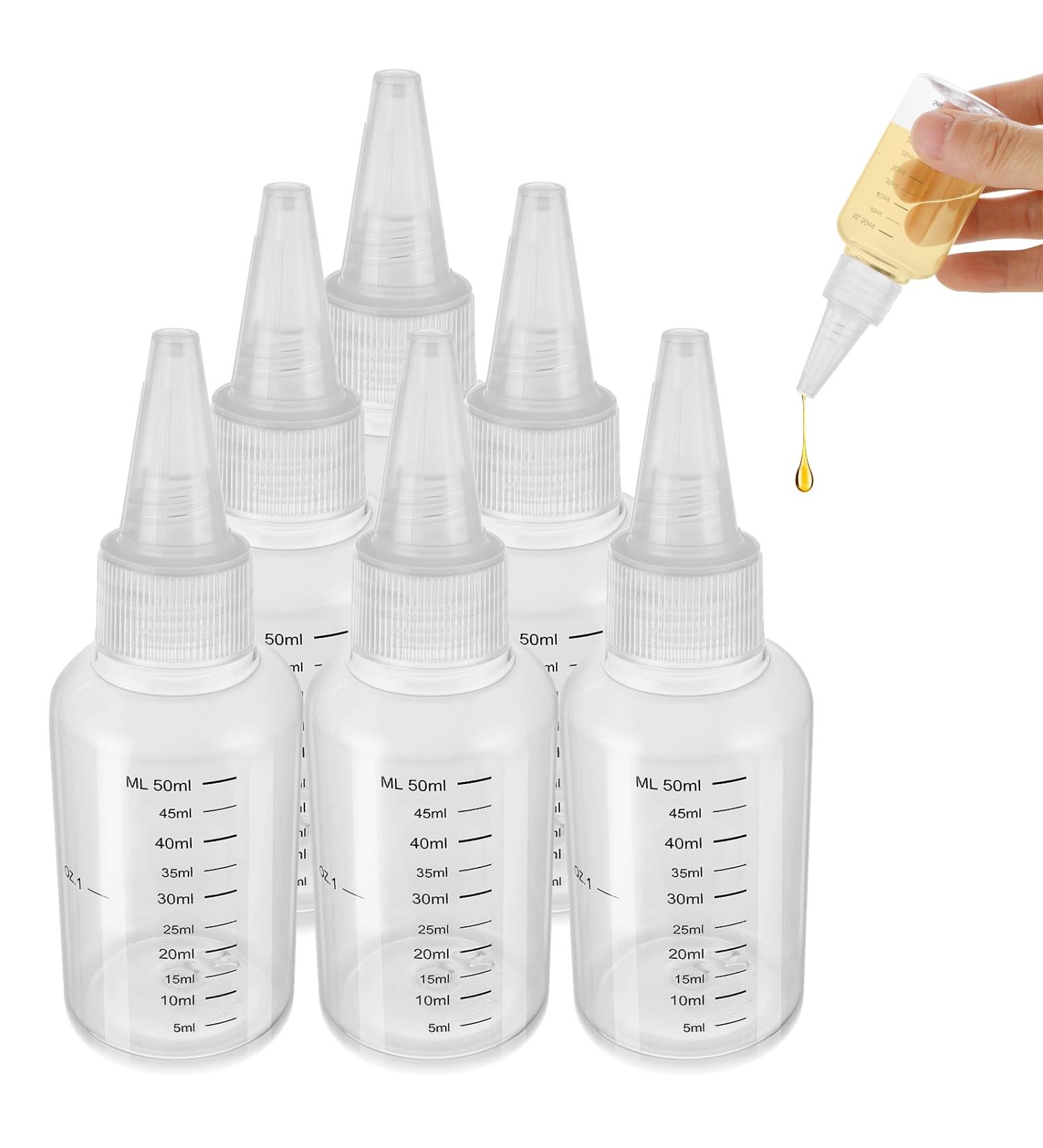 ASTER 6 Pack Hair Oil Applicator Bottle 2 Ounce Refillable Hair Dye Bottle Empty Plastic Oil Bottle for Hair with Ratio Graduated Scale Opossum Hair Oil Applicator with Twist Top Cap Transparent - Buy Online on GoSupps.com
