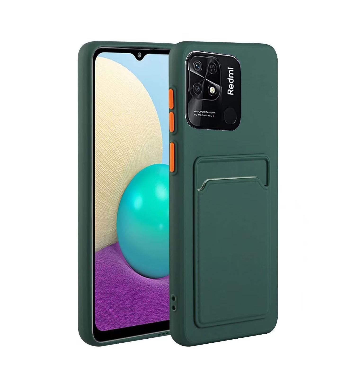 Tivenfezk Nadoli Silicone Case for Xiaomi Redmi 10C - Ultra Thin Shockproof Scratch-Resistant Wallet Soft TPU Protective Cover with Credit Card Holder - Dark Green - Buy Online on GoSupps.com