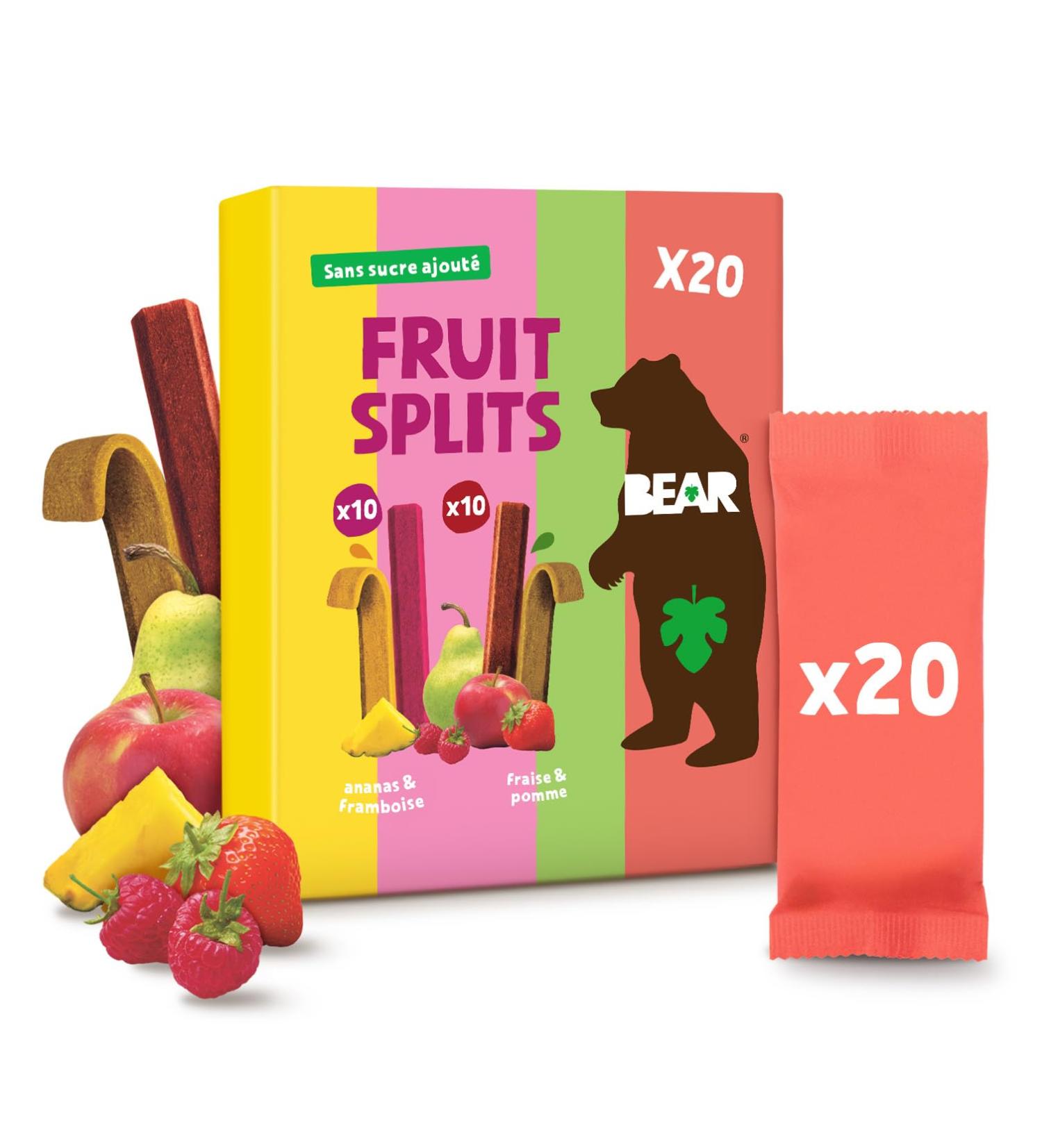 BEAR Fruit Splits Assorted Pack | 100% Natural Ingredients | No Added Sugar | Snacks for Kids & Adults | 20 x 20g Bags | 400g - Buy Online on GoSupps.com