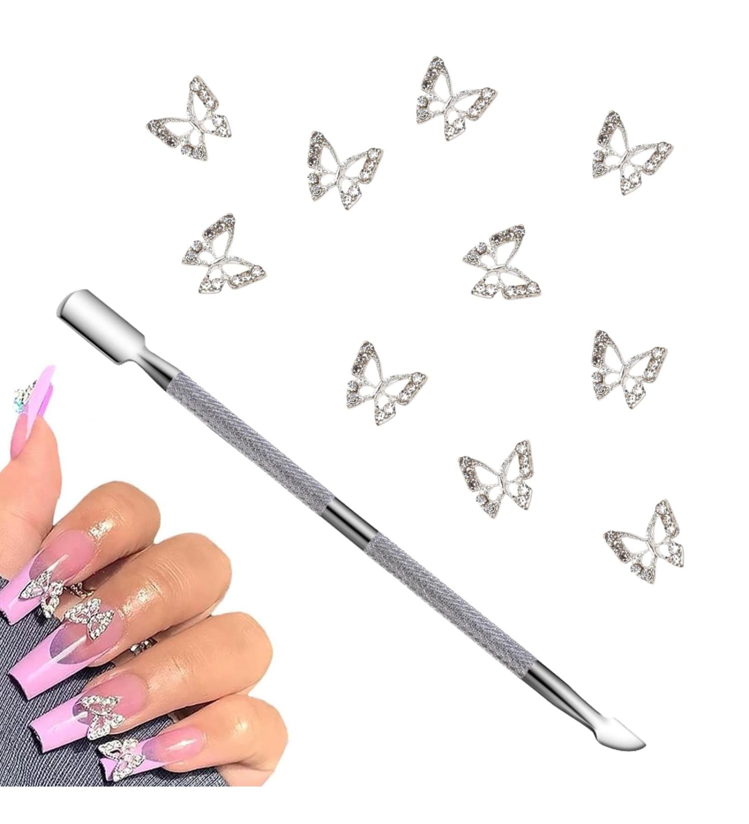 3D Nail Charms Set - 10 Metal Nail Art Accessories with Crystal Rhinestones & Butterfly Pendants - Buy Online on GoSupps.com