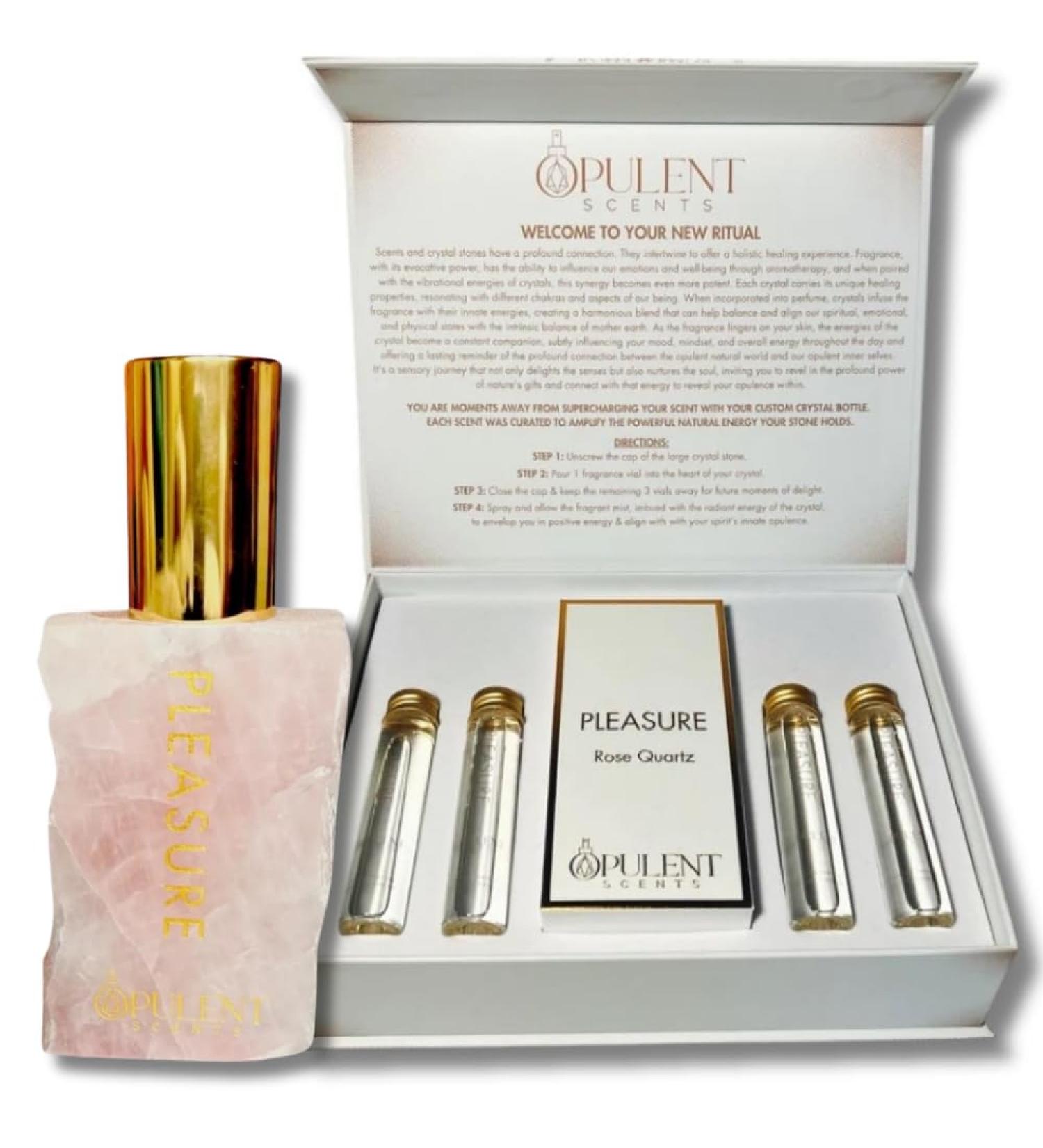 PLEASURE Rose Quartz Crystal Perfume 3.4oz | Sacral Chakra Healing & Ayurvedic Aromatherapy | Long-Lasting Rose Luxury EDP | Spiritual Gift for Men & Women - Buy Online on GoSupps.com