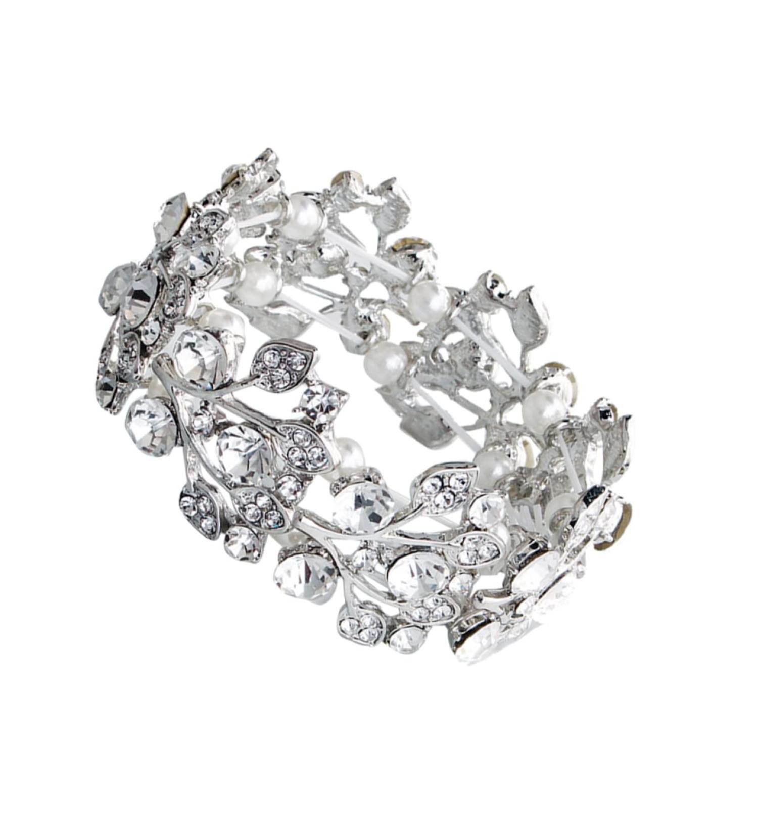 Solustre Pearl Stretch Bracelet - Pearl Anniversary Gifts Wedding & Bridal Tennis Bracelets for Women - Diamond & Crystal Bird Design 6.5*3cm Silver - Buy Online on GoSupps.com