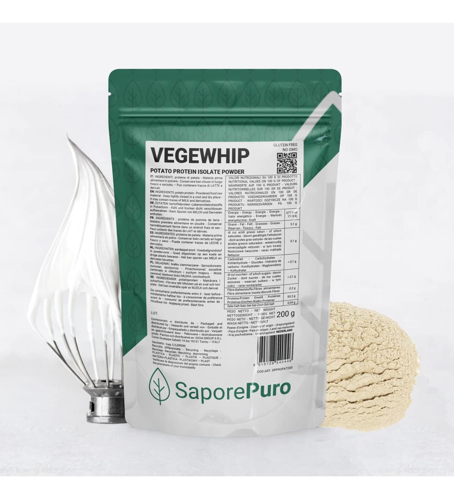 Saporepuro VEGEWHIP Potato Protein Isolated 200g - Vegetable Protein Powder - Buy Online on GoSupps.com