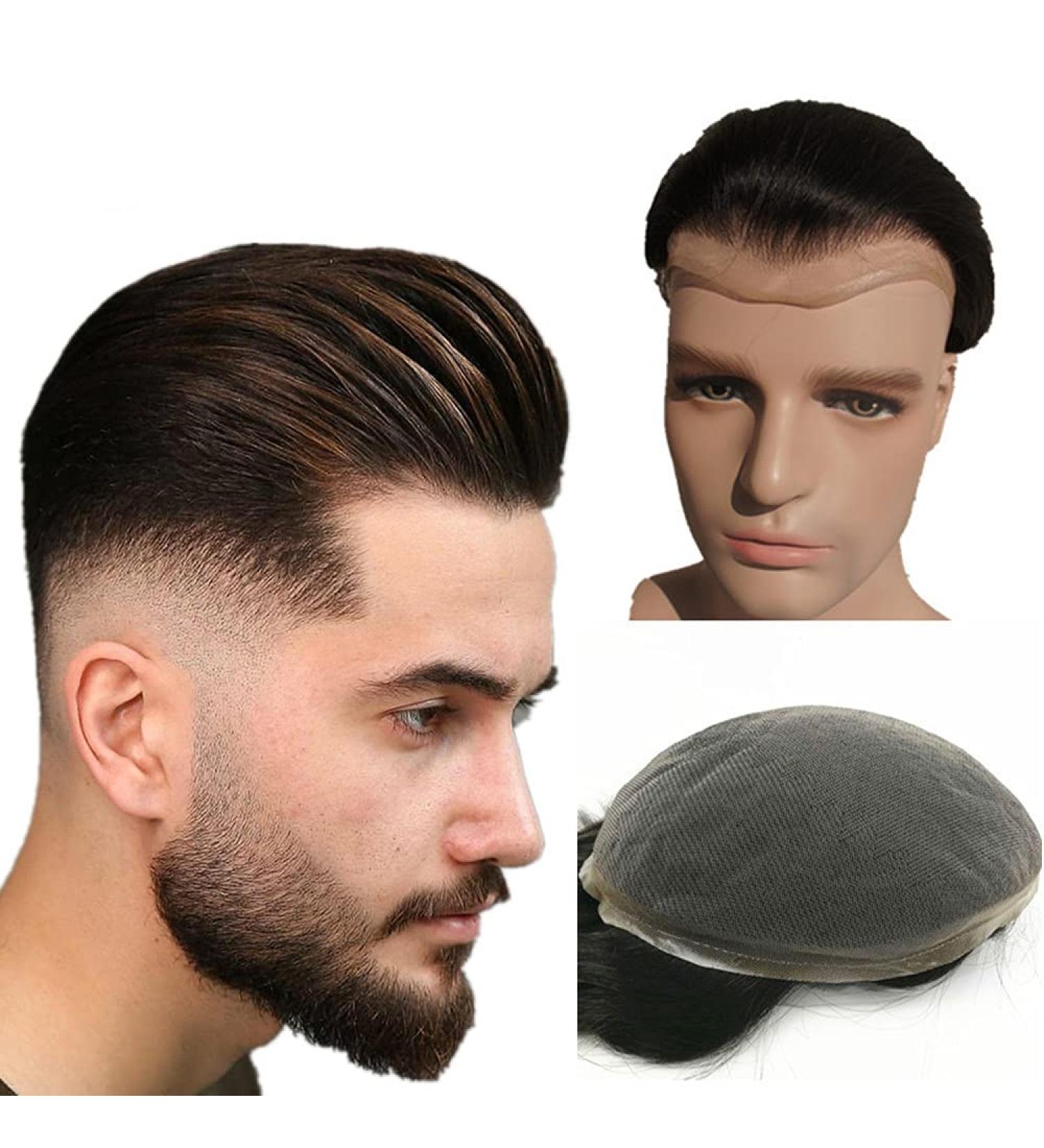 NLW Mens toupee human hair replacement System European human hair Swiss Lace hair piece toupee for men 10x8" base #2 Dark brown #2 deep brown - Buy Online on GoSupps.com