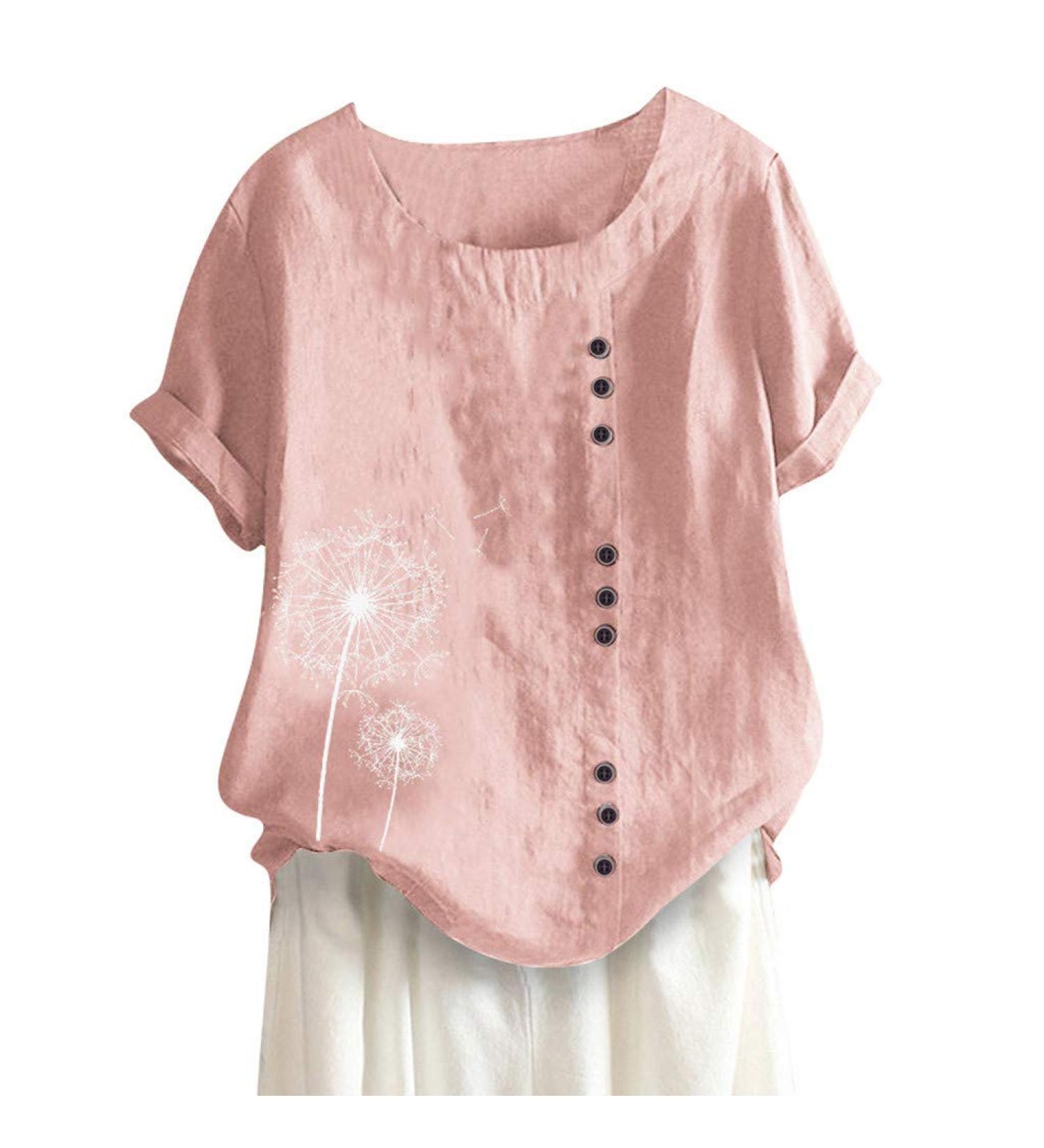 T-Shirt Women's Summer Blouse Short Sleeve T-Shirt V-Neck Clothing Woman Loose Comfortable Crew Neck Clothes Pullover Teenager Pullover with Print T-Shirt Loose Pink 3XL - Buy Online on GoSupps.com