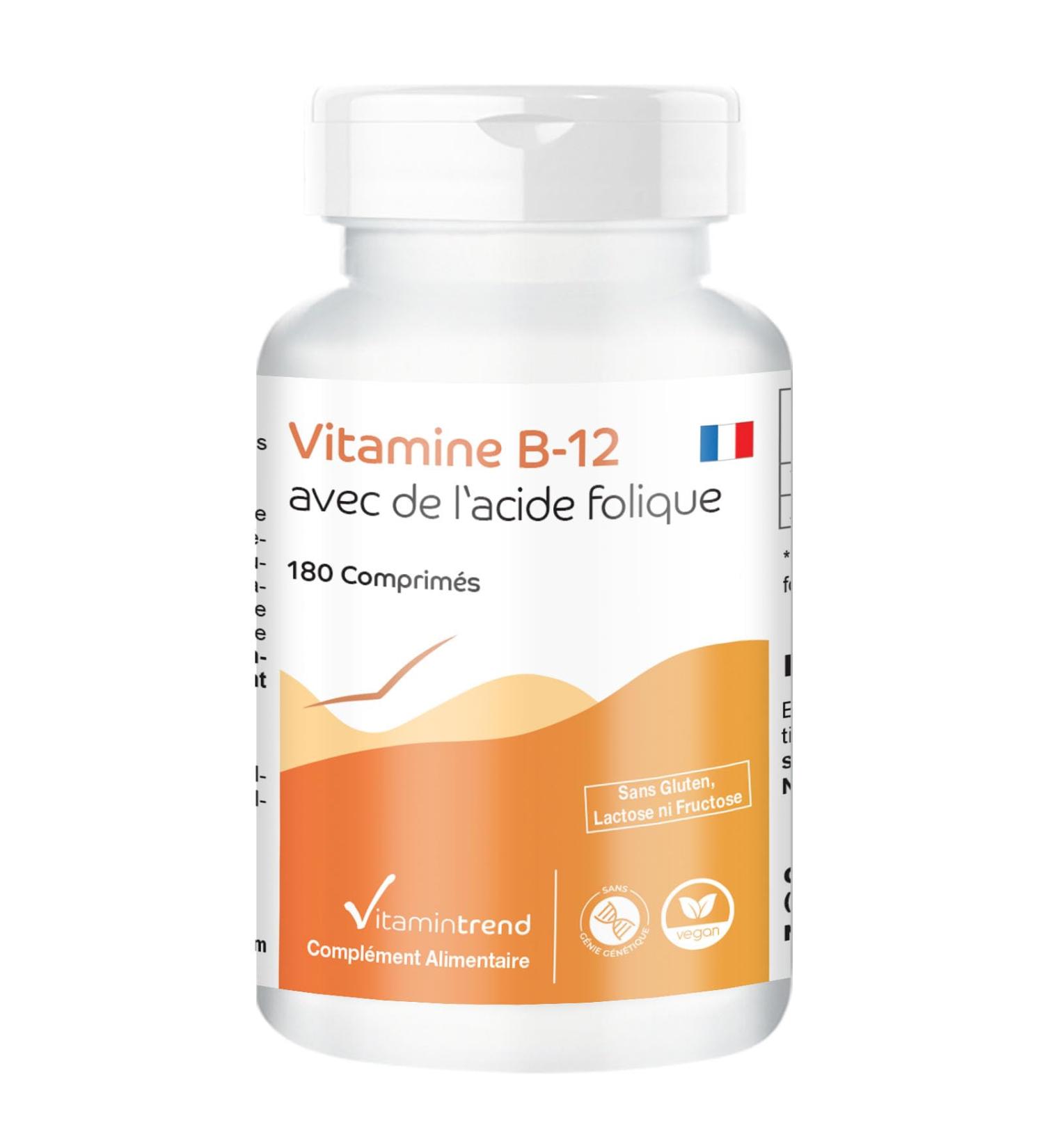 Vitamin B12 with Folic Acid 500 g Vitamin B12 & 100 g Folic Acid - Vegan -! FOR 6 MONTHS! High dosed - Box of 180 tablets - Buy Online on GoSupps.com