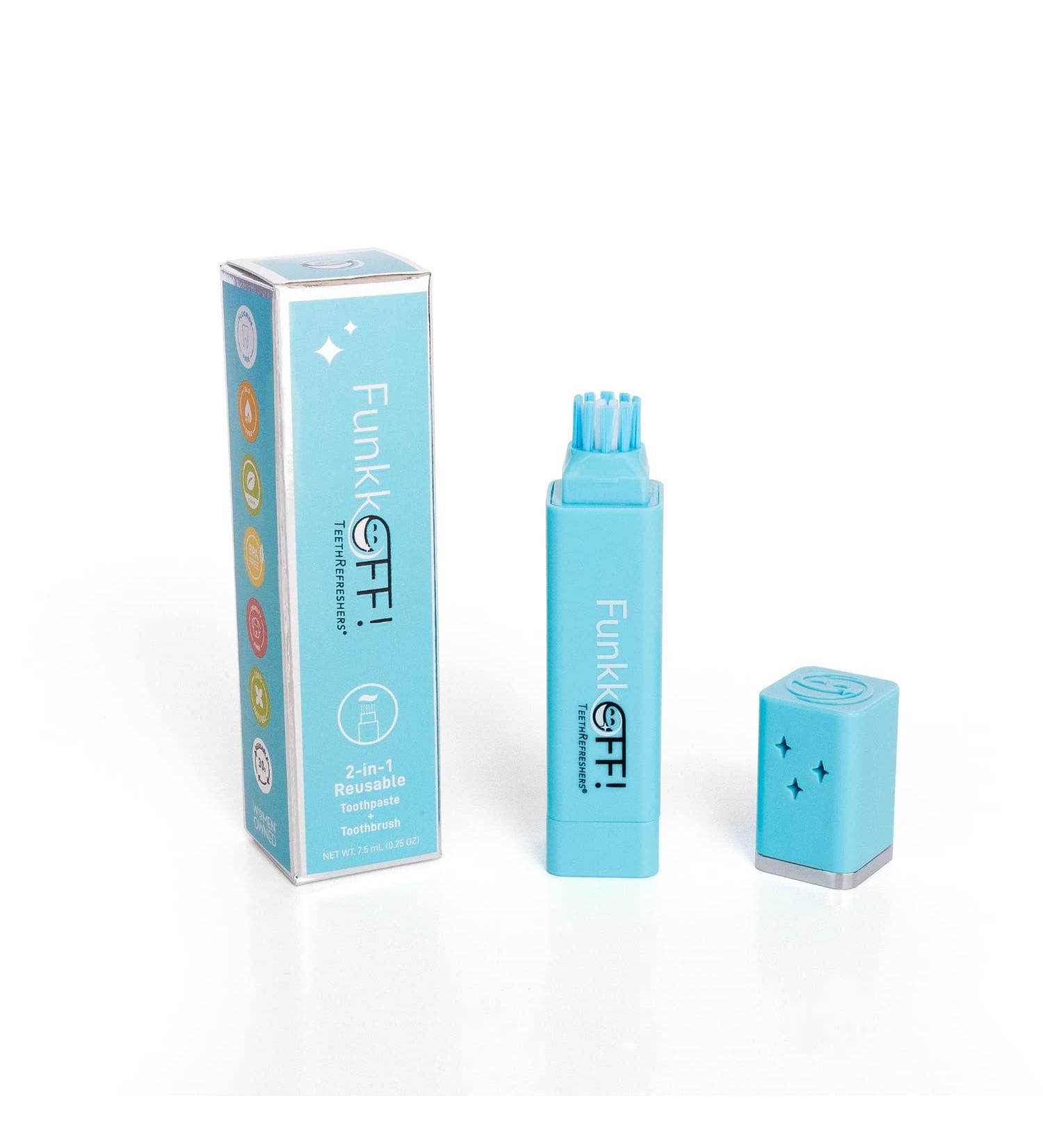 TeethRefreshers Reusable Travel Toothbrush & Toothpaste - Peppermint | Natural All-in-One | Teeth Whitening & Wine Stain Removal | Shark Tank Featured | International Shipping Available - Buy Online on GoSupps.com