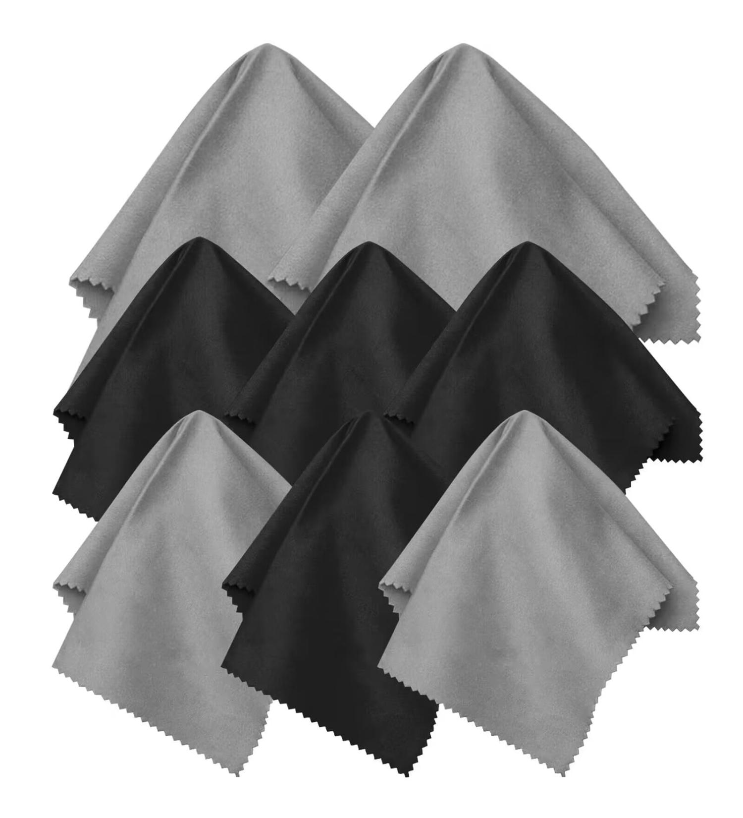 8-Piece Microfiber Cleaning Cloth Set for Glasses Screens & Cameras - 4 Black 2 Gray (20x20 cm) & 2 Gray (30x30 cm) | International Shipping Available - Buy Online on GoSupps.com