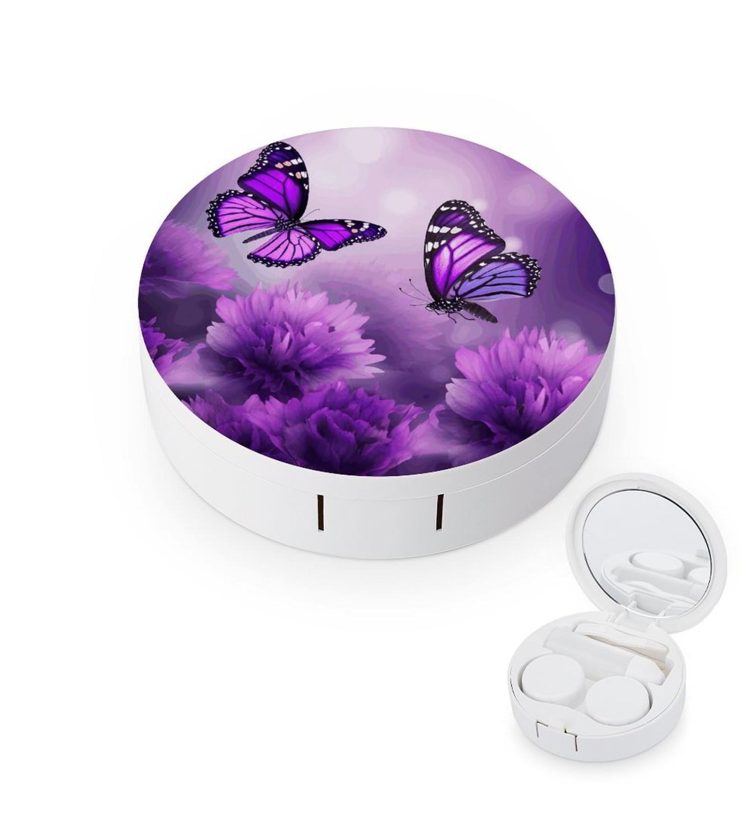 Buy Purple Flower Butterflies Contact Lens Case | Travel & Care Box for Contact Lenses - Durable & Stylish - Buy Online on GoSupps.com