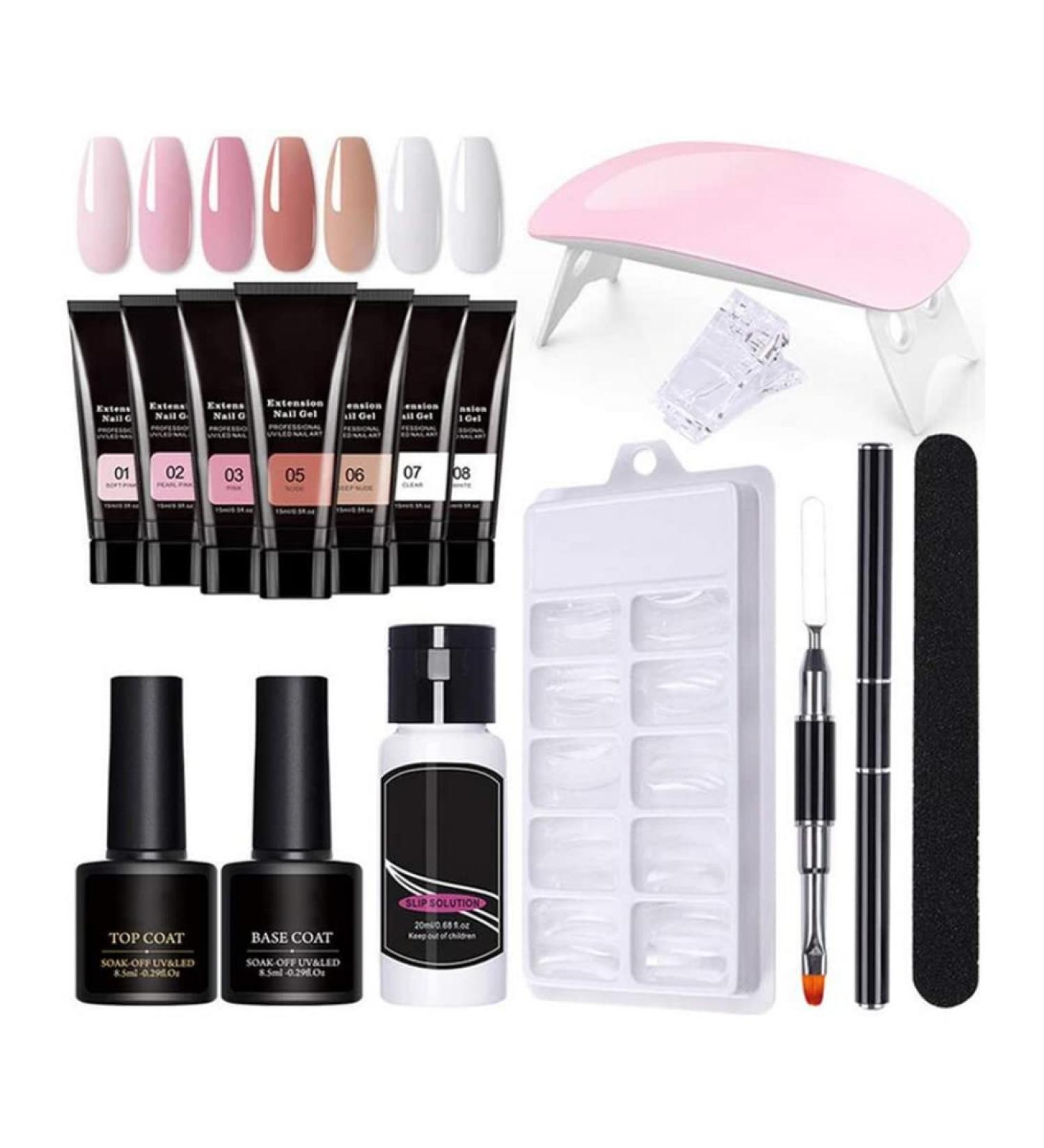 Gel Nail Kit 15ml 7 Colors Gel Extension Nail Kit with UV Lamp Nail File Clip Builder Gel Nail Kit Long-Lasting Gel Polish Starter Kit for Home Salon - Buy Online on GoSupps.com