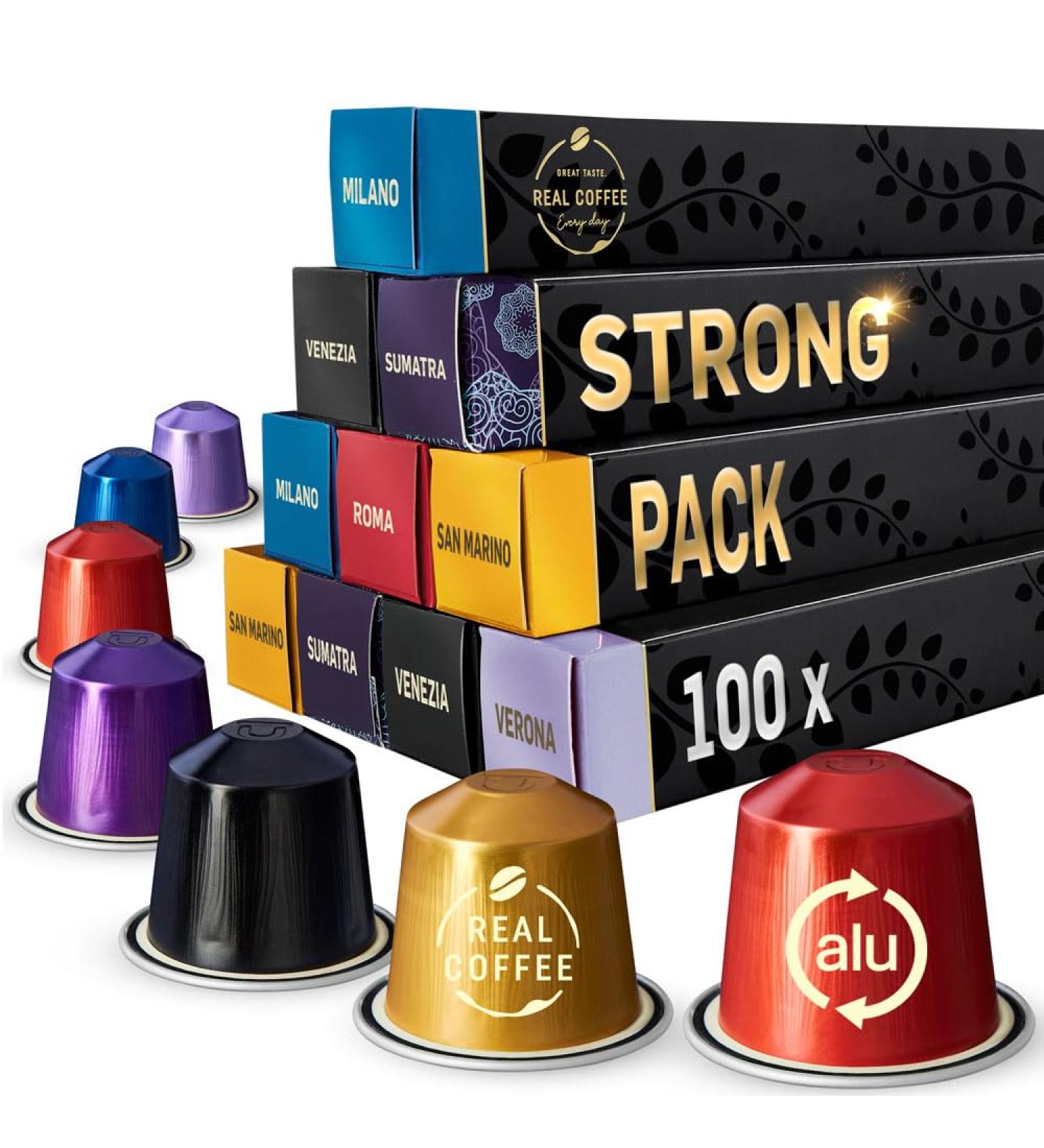 Strong Coffee Variety Pack - 100 Nespresso Compatible Pods | 6 Test-Winning Capsule Varieties - Buy Online on GoSupps.com