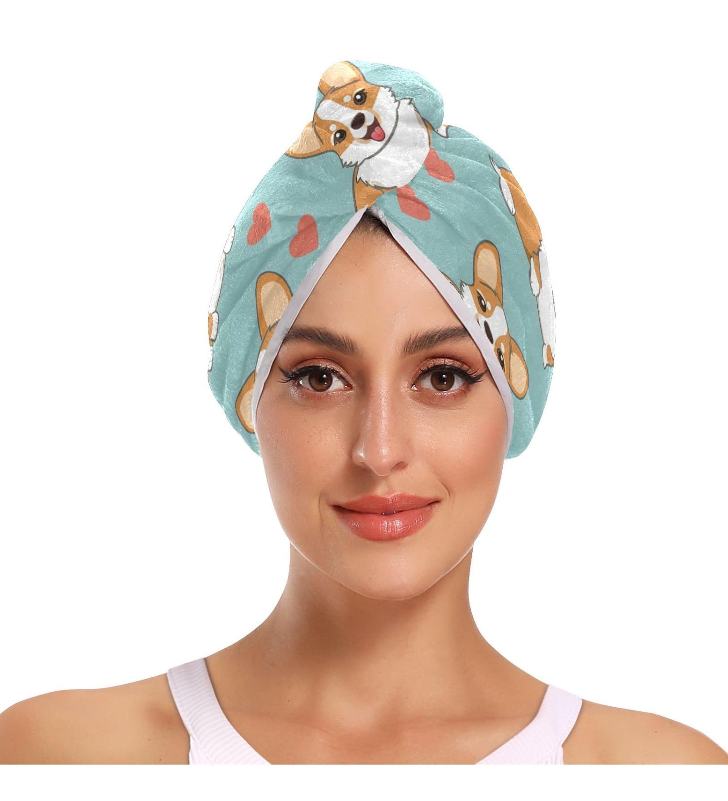 Dog Heart Teal Hair Towel 2 Pack - Super Absorbent Quick Dry Hair Turbans for Women & Girls - Buy Online on GoSupps.com