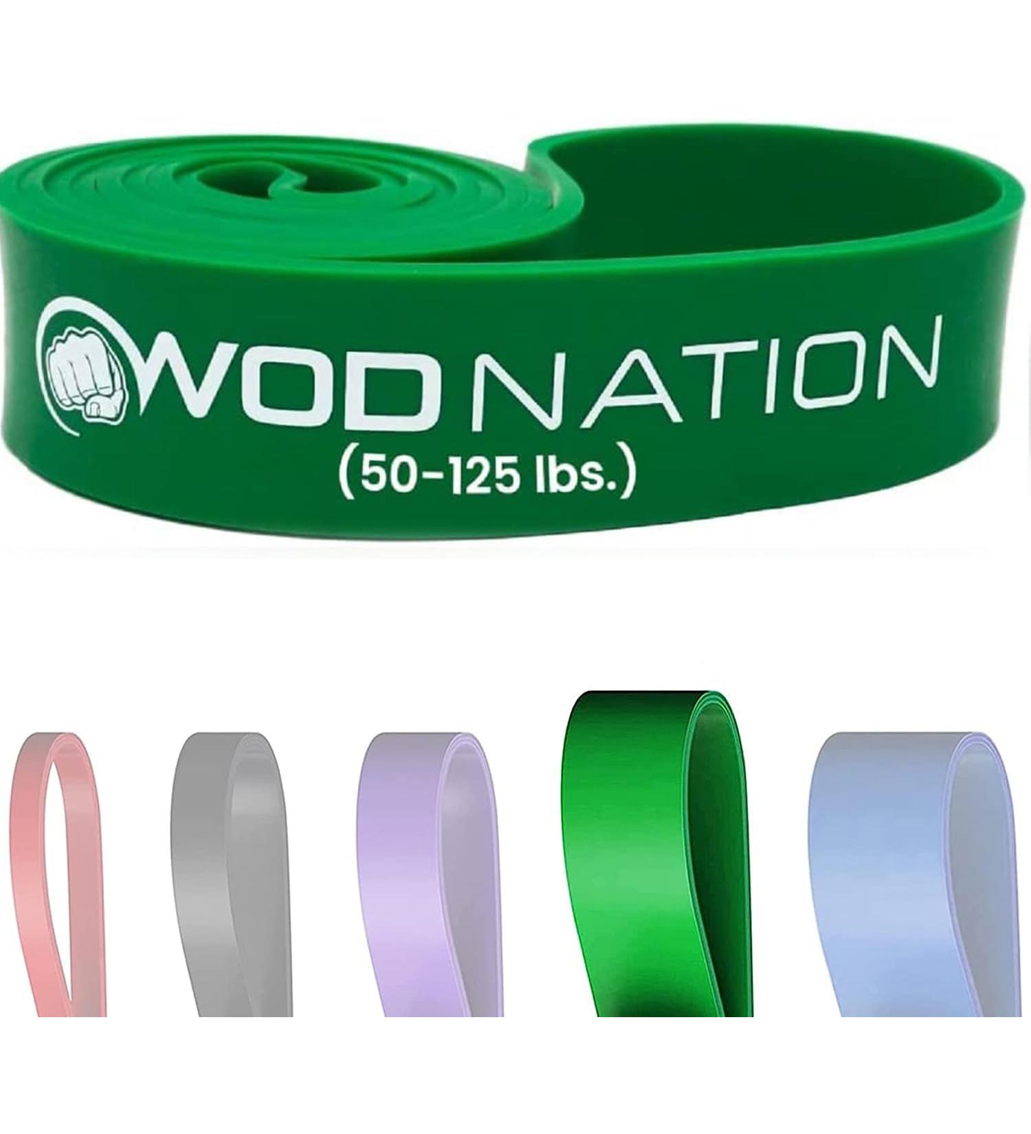 WOD Nation Pull Up Assistance Bands - 10-175lbs Best for Pull-Up & Chin-Up Support Resistance Training Stretching & Mobility 41 inch Green Straps (50-125 lbs - Buy Online on GoSupps.com