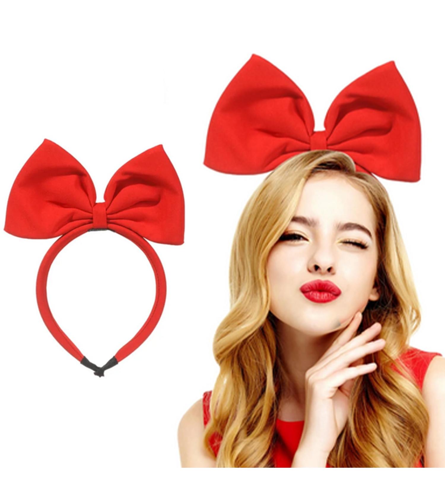 Bow Hairband Cute Girl Red Big Bow Hairband Handmade Fabric bow Hairband Used For Valentine's Day Birthday Party Hair accessories Ladies Role-Playing Headband - Buy Online on GoSupps.com