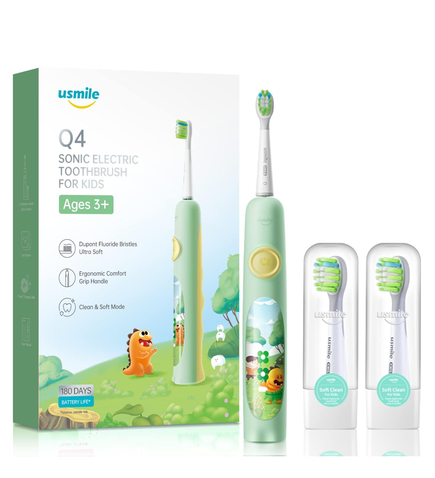 uSmile Kids Electric Toothbrush | Rechargeable Type-C | Soft Bristles | Dinosaur Pattern | 2-Minute Timer | Easy-Grip Silicone Handle | 6 Months Battery Life | Ages 3+ | Green - Buy Online on GoSupps.com
