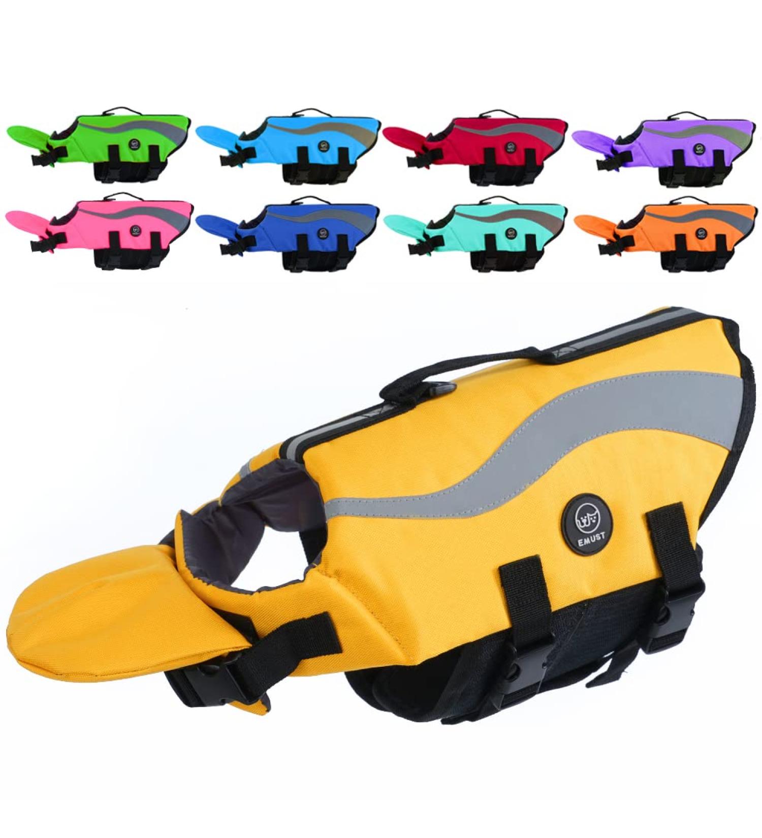 Emust Large Dog Swimming Vest - Ripstop Flotation Suit with Double Rescue Handles - XXL Yellow - Perfect for Pool & Water Adventures - Buy Online on GoSupps.com