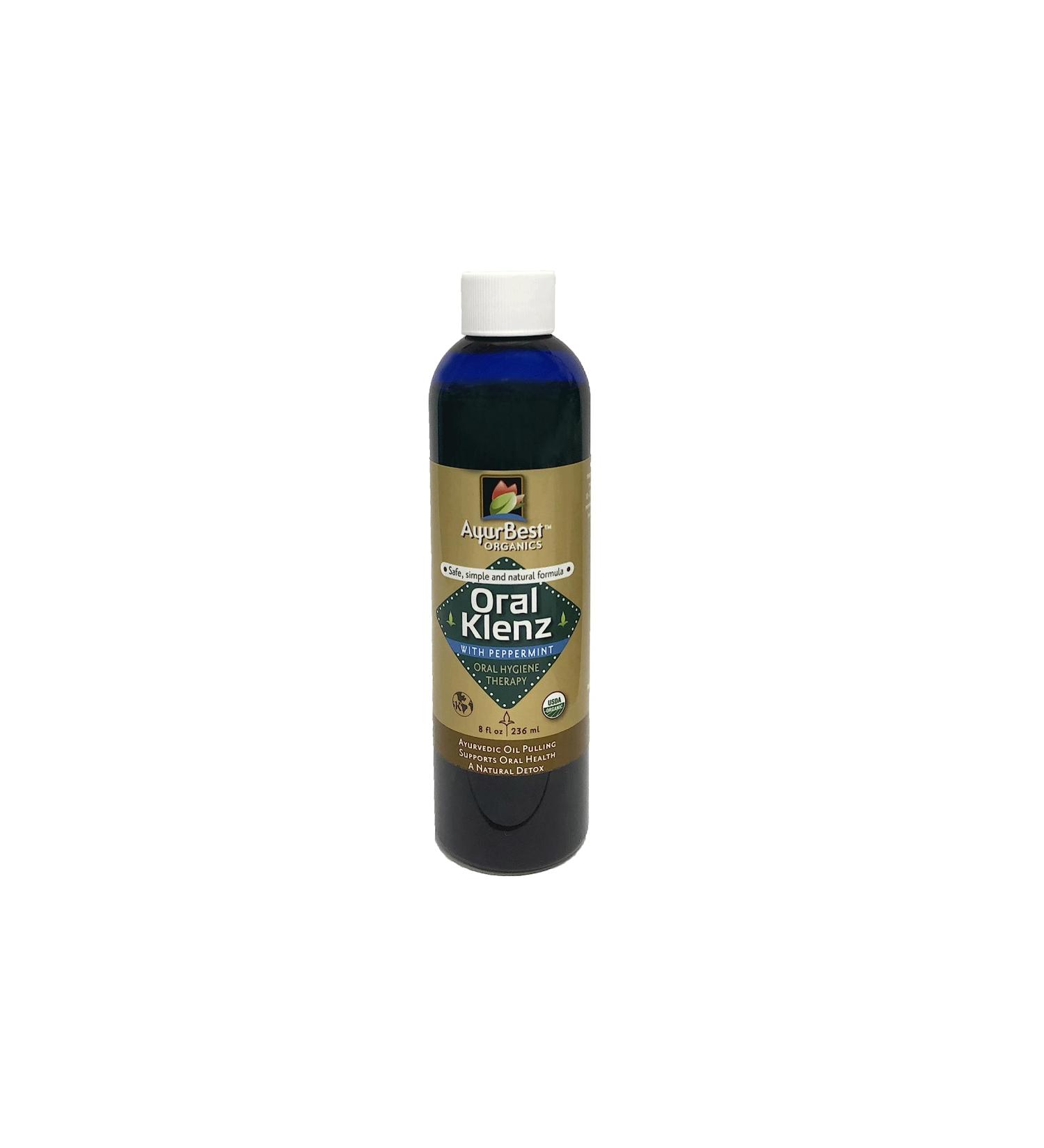 Oral Klenz Peppermint - Organic Ayurvedic Oil Pulling with Turmeric & Coconut Oil 8 fl oz | USDA Certified - Buy Online on GoSupps.com