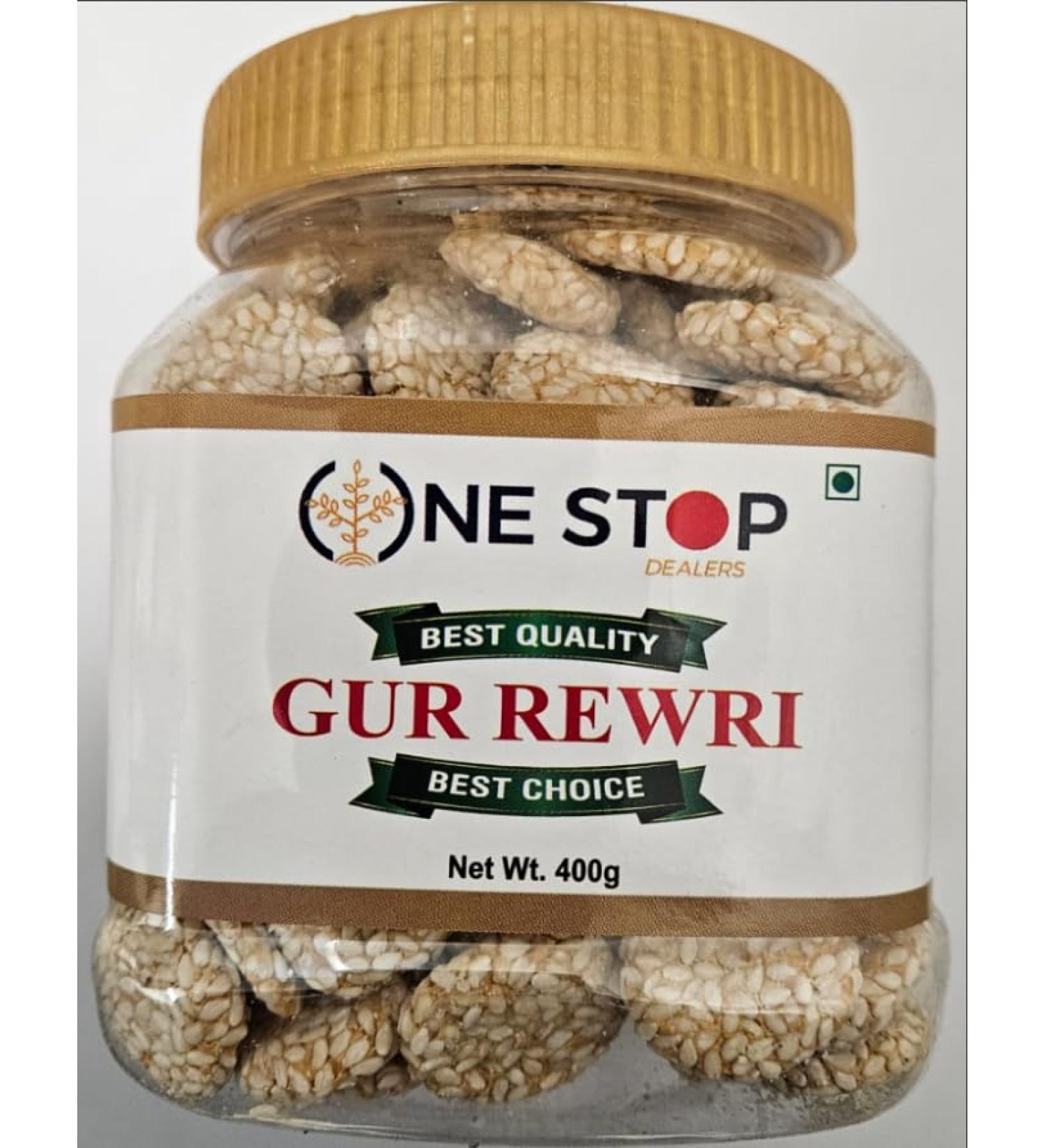 One Stop Dealers Gur Rewri (400 Gram) - Traditional Indian Sweet Treat - Made from Sugar Cane Unrefined Jaggery (Pack of 1) 400 g (Pack of 1)