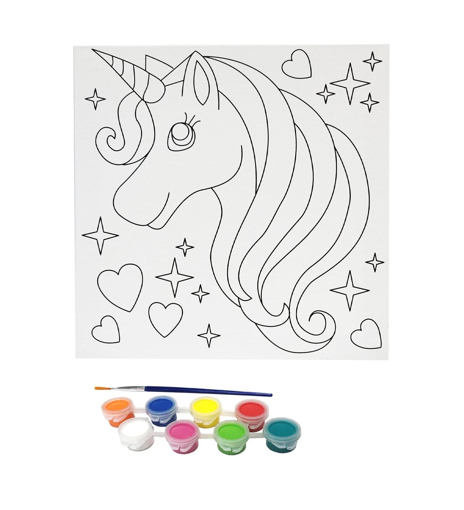 MISCO Toys Unicorn Canvas Paint Party Kit - 11 Piece Art Set for Kids and Adults - Pre-Drawn Outline Canvas, 8 Colors, Brush - Great Gift Idea - Paint and Sip Fun - Buy Online on GoSupps.com